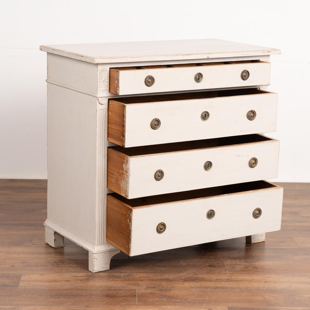 Gustavian Pine Chest of Four Drawers Painted White, Denmark circa 1860-80 For Sale