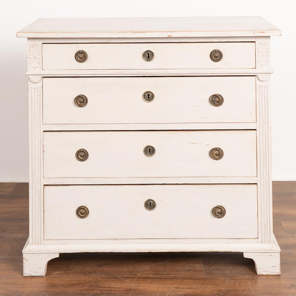 Danish Pine Chest of Four Drawers Painted White, Denmark circa 1860-80 For Sale