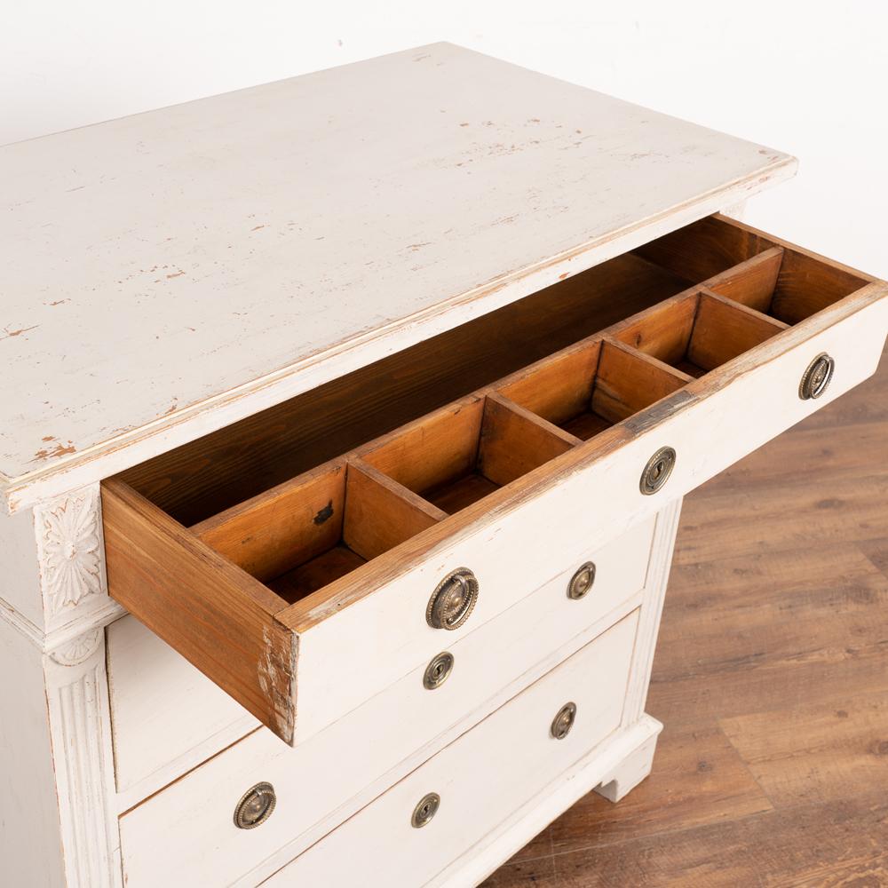 19th Century Pine Chest of Four Drawers Painted White, Denmark circa 1860-80 For Sale