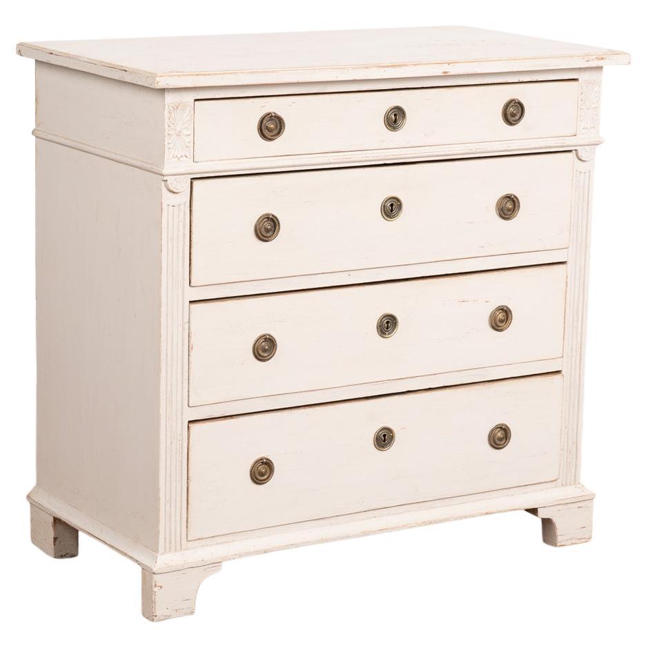 Pine Chest of Four Drawers Painted White, Denmark circa 1860-80 For Sale