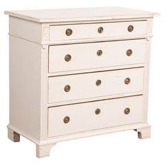 Pine Chest of Four Drawers Painted White, Denmark circa 1860-80