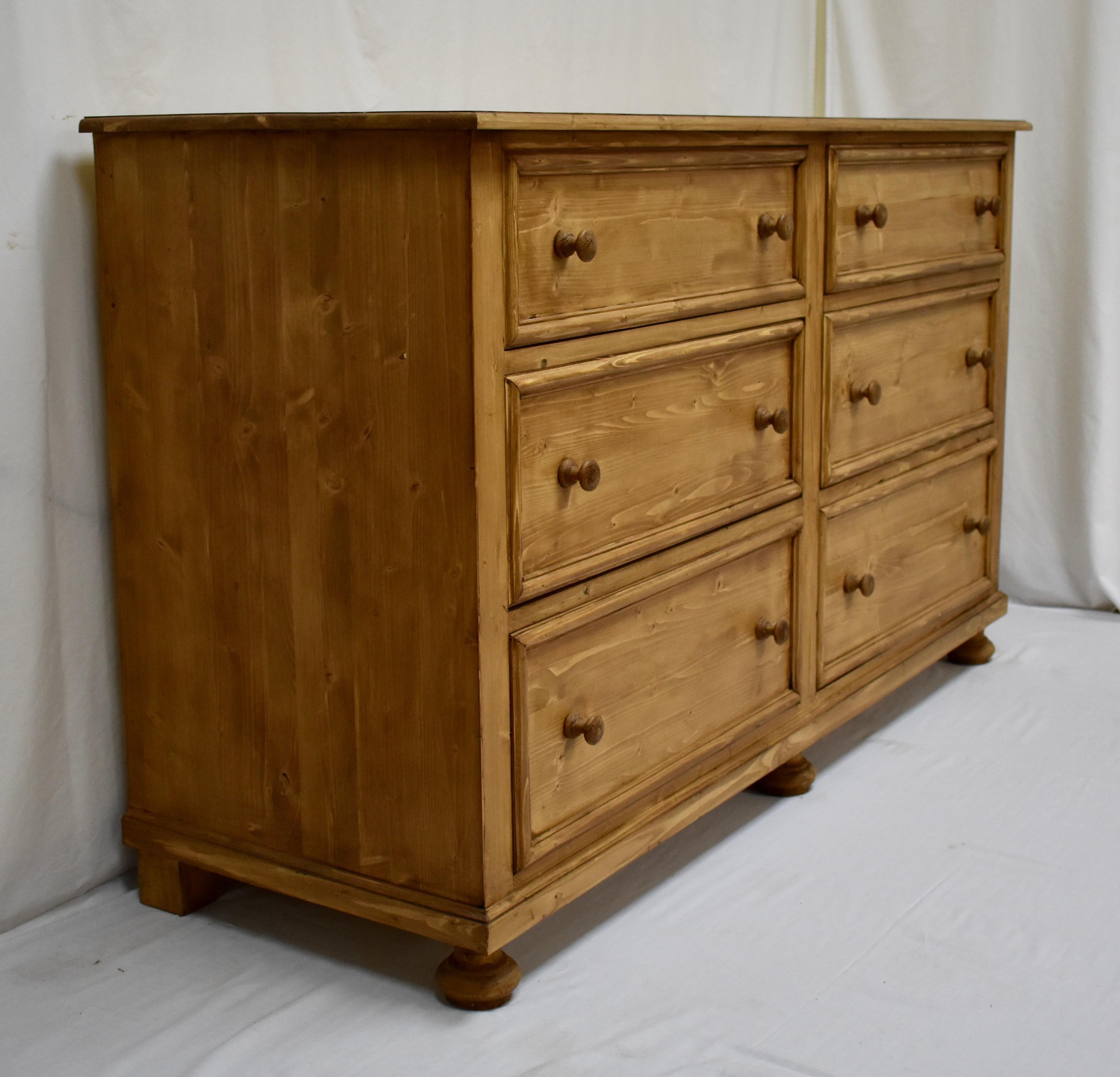 Polished Pine Chest of Six Drawers