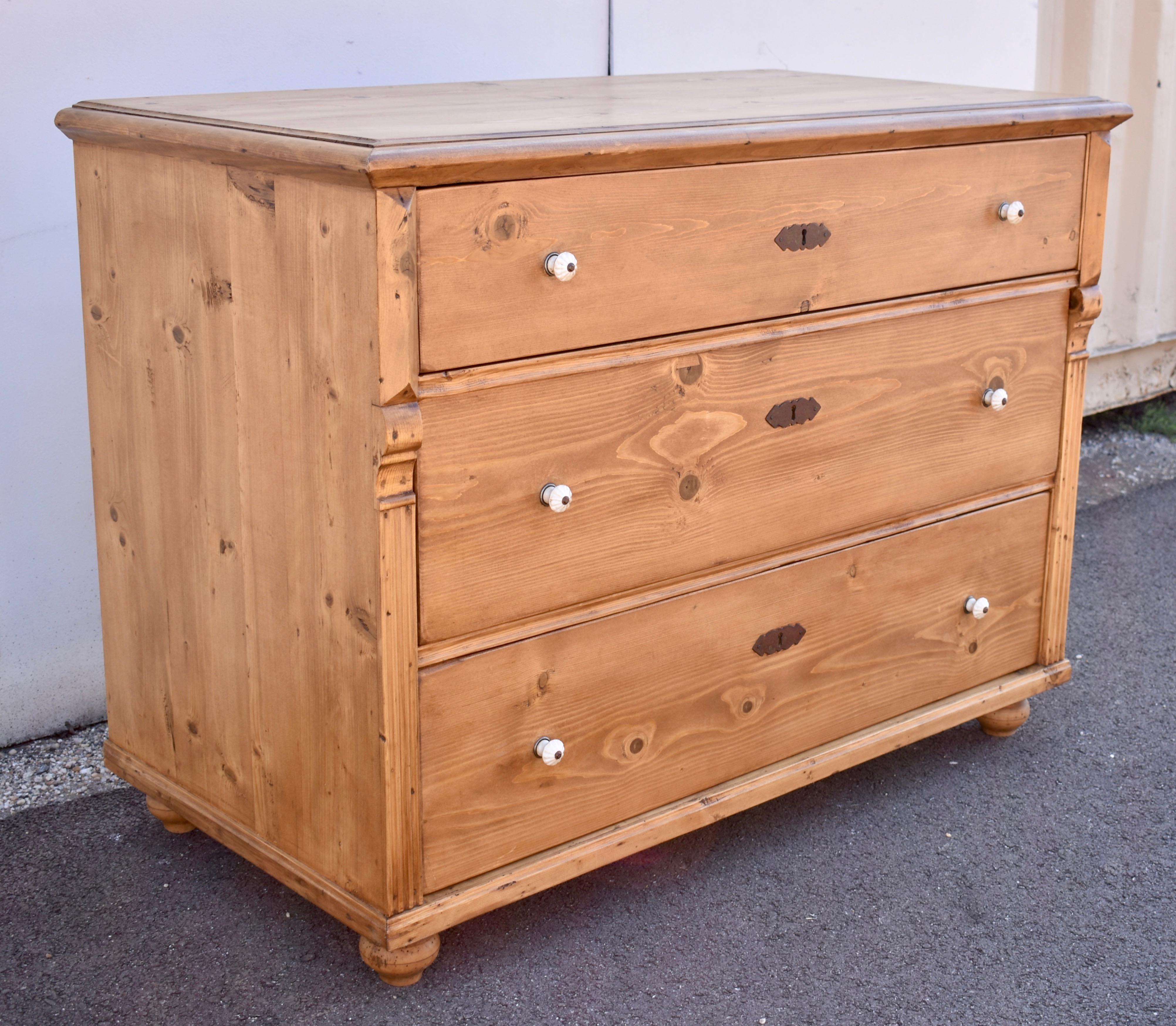 Country Pine Chest of Three Drawers For Sale