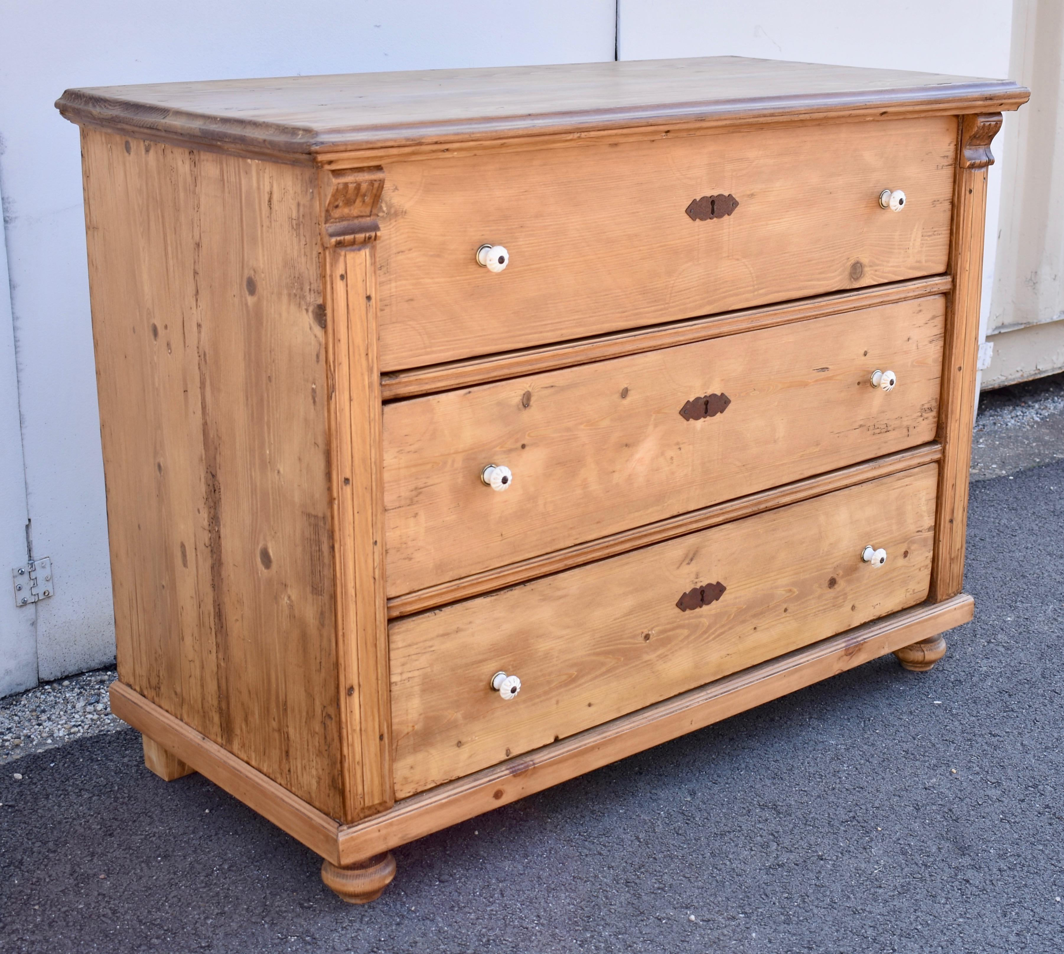 Country Pine Chest of Three Drawers