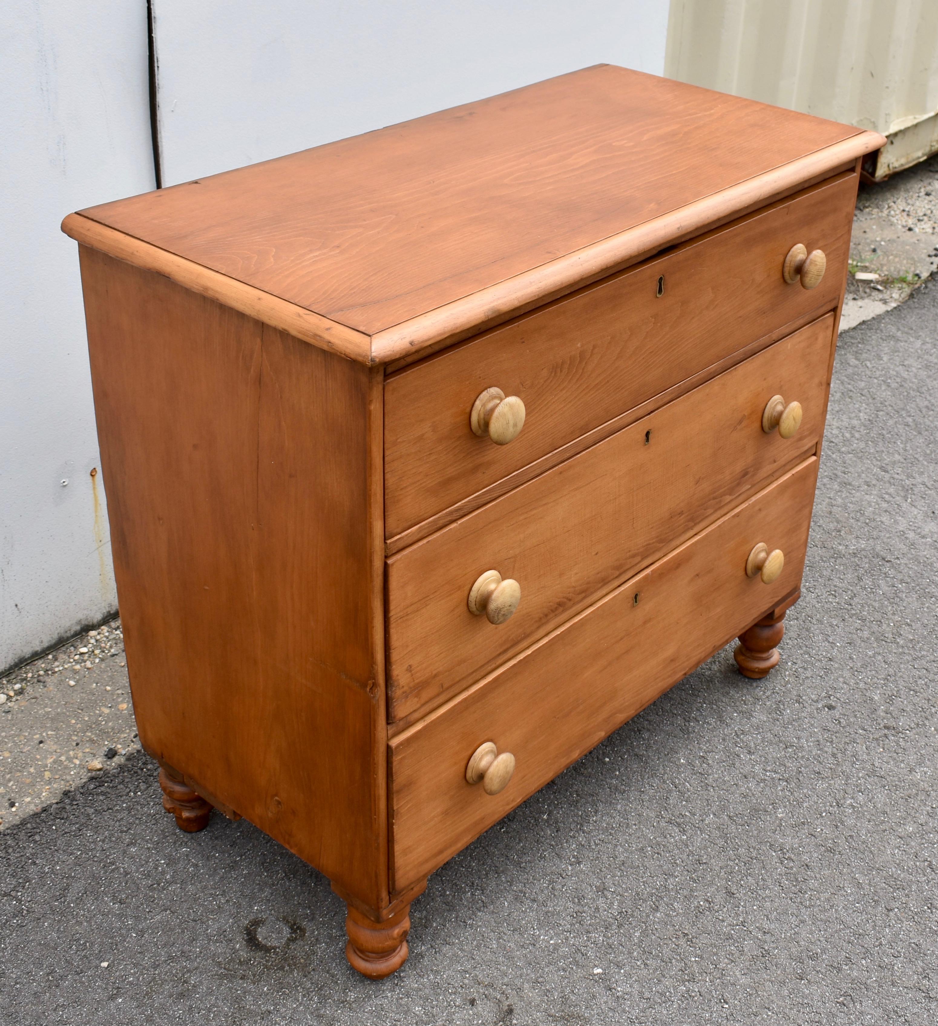Country Pine Chest of Three Drawers For Sale
