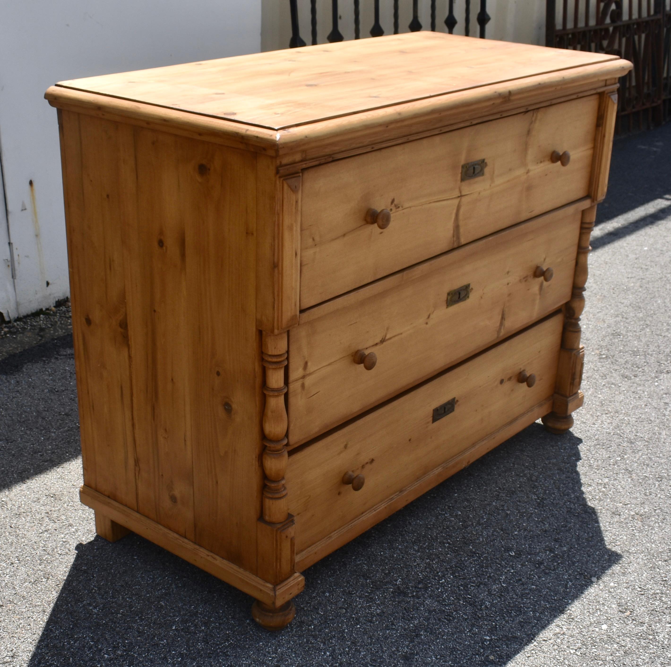 Country Pine Chest of Three Drawers For Sale