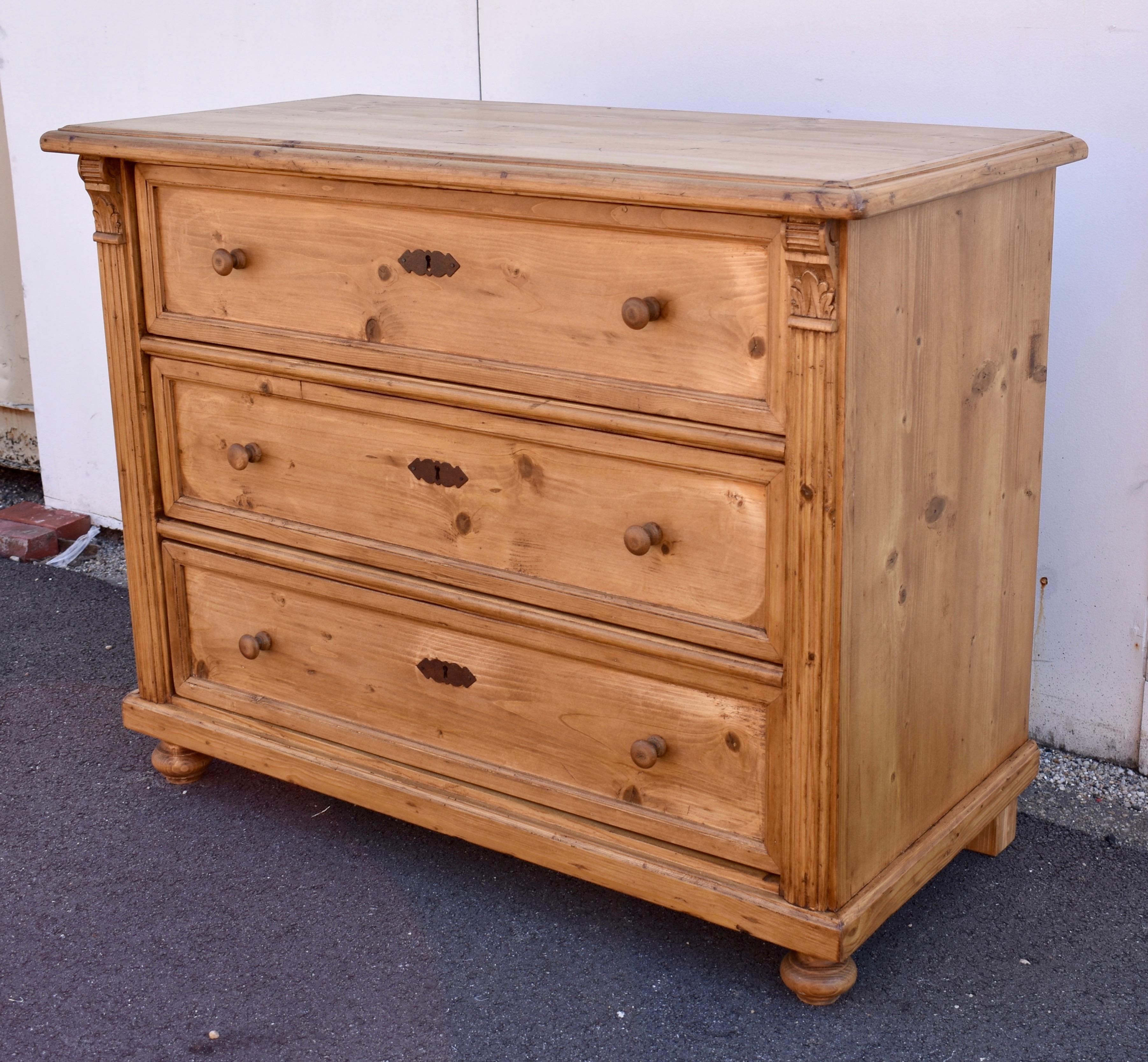 Polished Pine Chest of Three Drawers