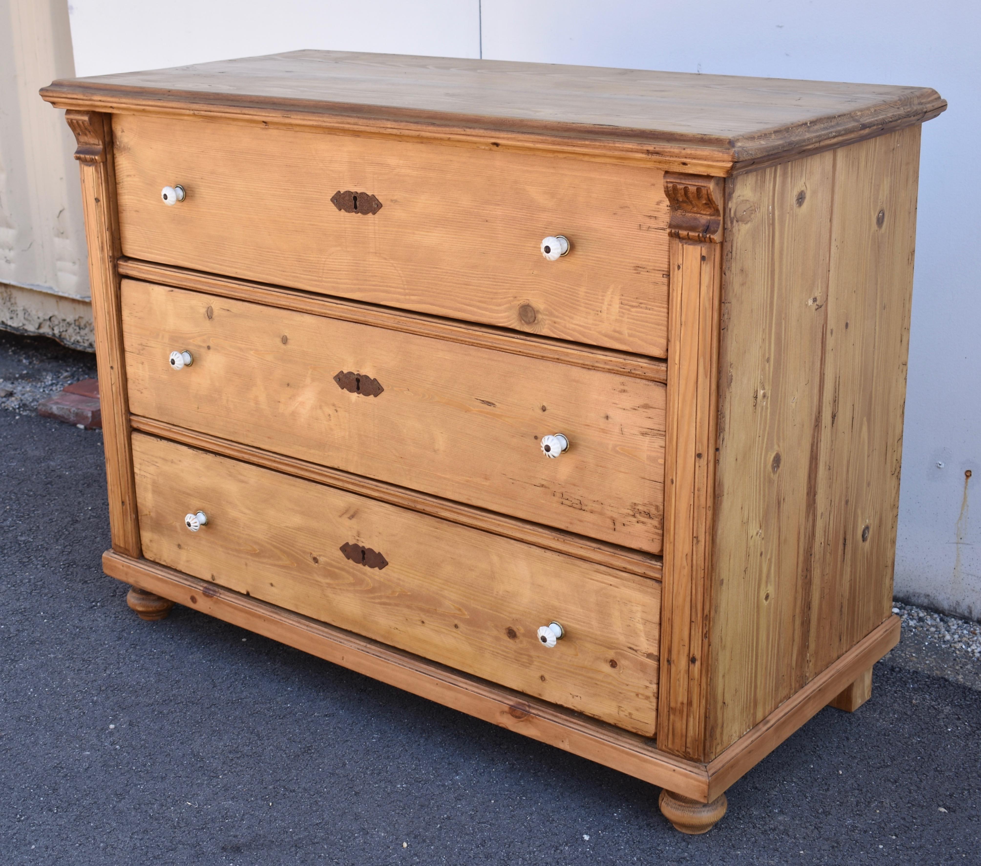 Polished Pine Chest of Three Drawers