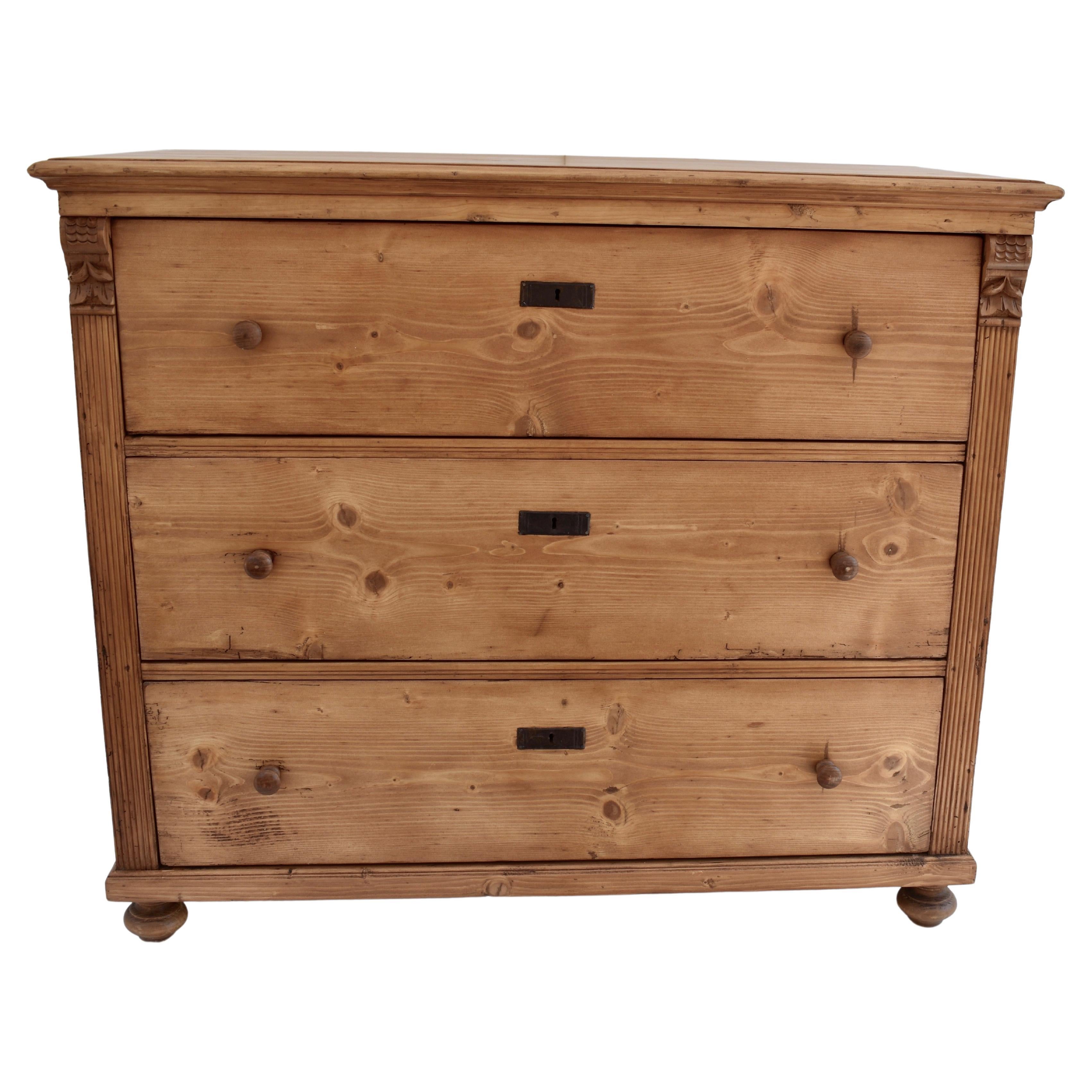 Pine Chest of Three Drawers at 1stDibs