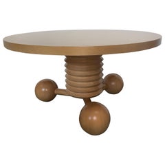 Pine Coffee Table with Threaded Base and Three Sphere Feet