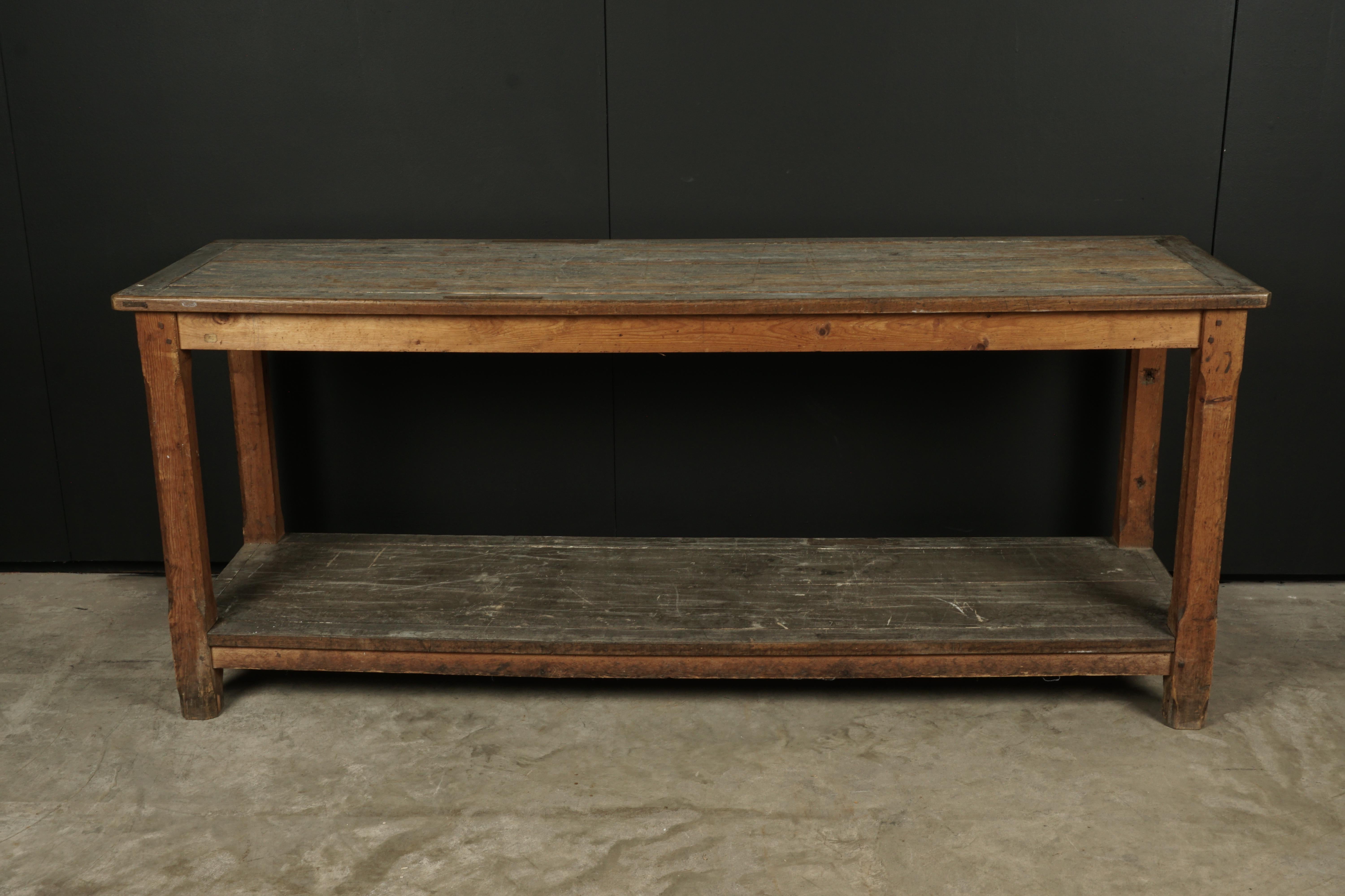 Early Pine draper table from France, circa 1940. Fantastic original color and wear.