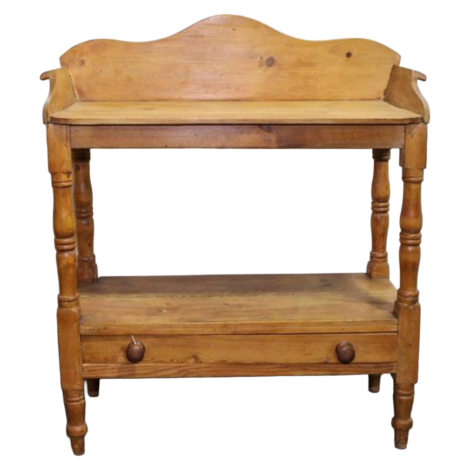 Pine console table with scalloped gallery top
