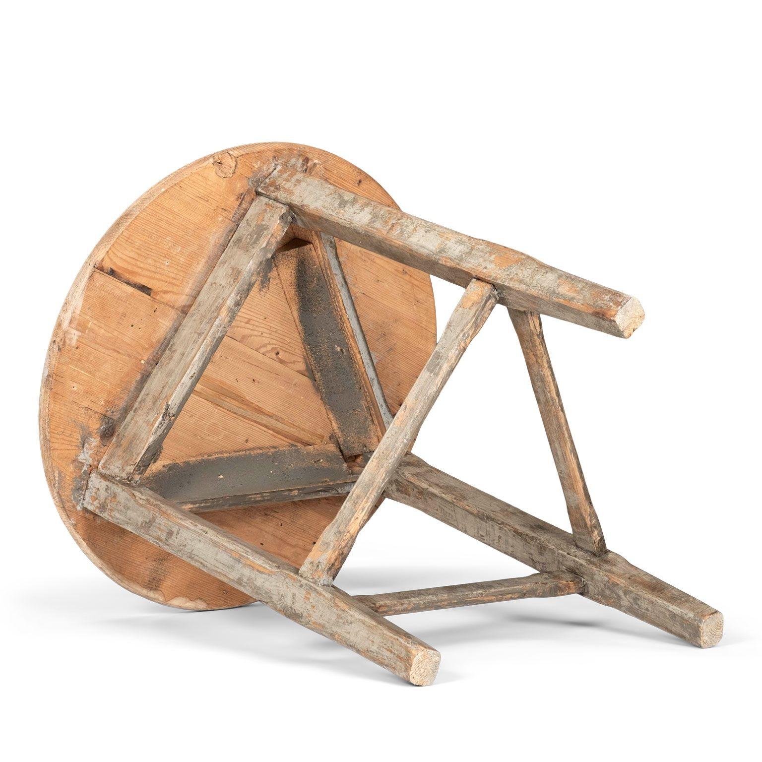 Pine Cricket Table with Gray-Painted Base For Sale 2