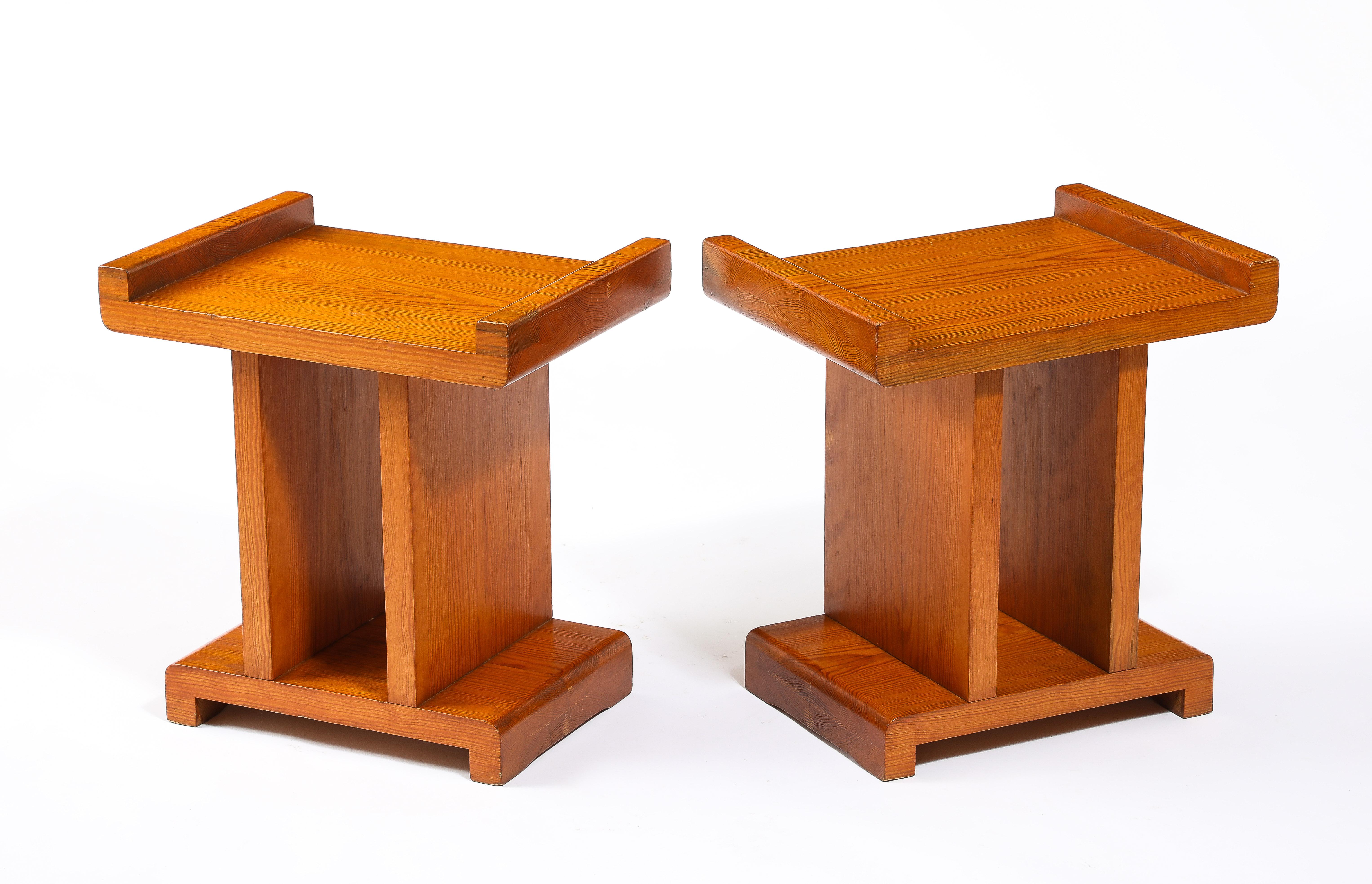 Pine Curved Tops Table or Stools, France 1950's For Sale 5