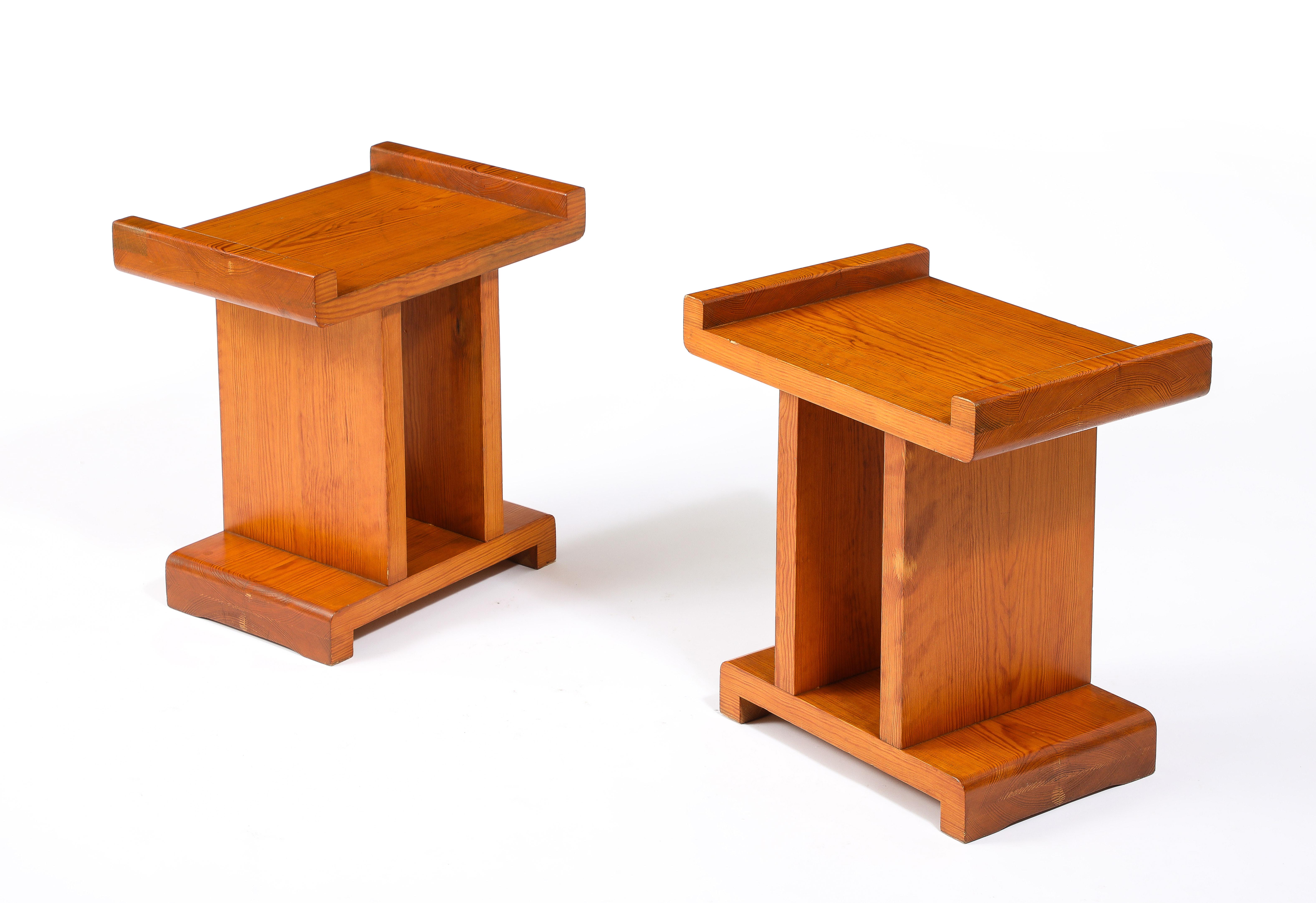 Pine Curved Tops Table or Stools, France 1950's For Sale 6