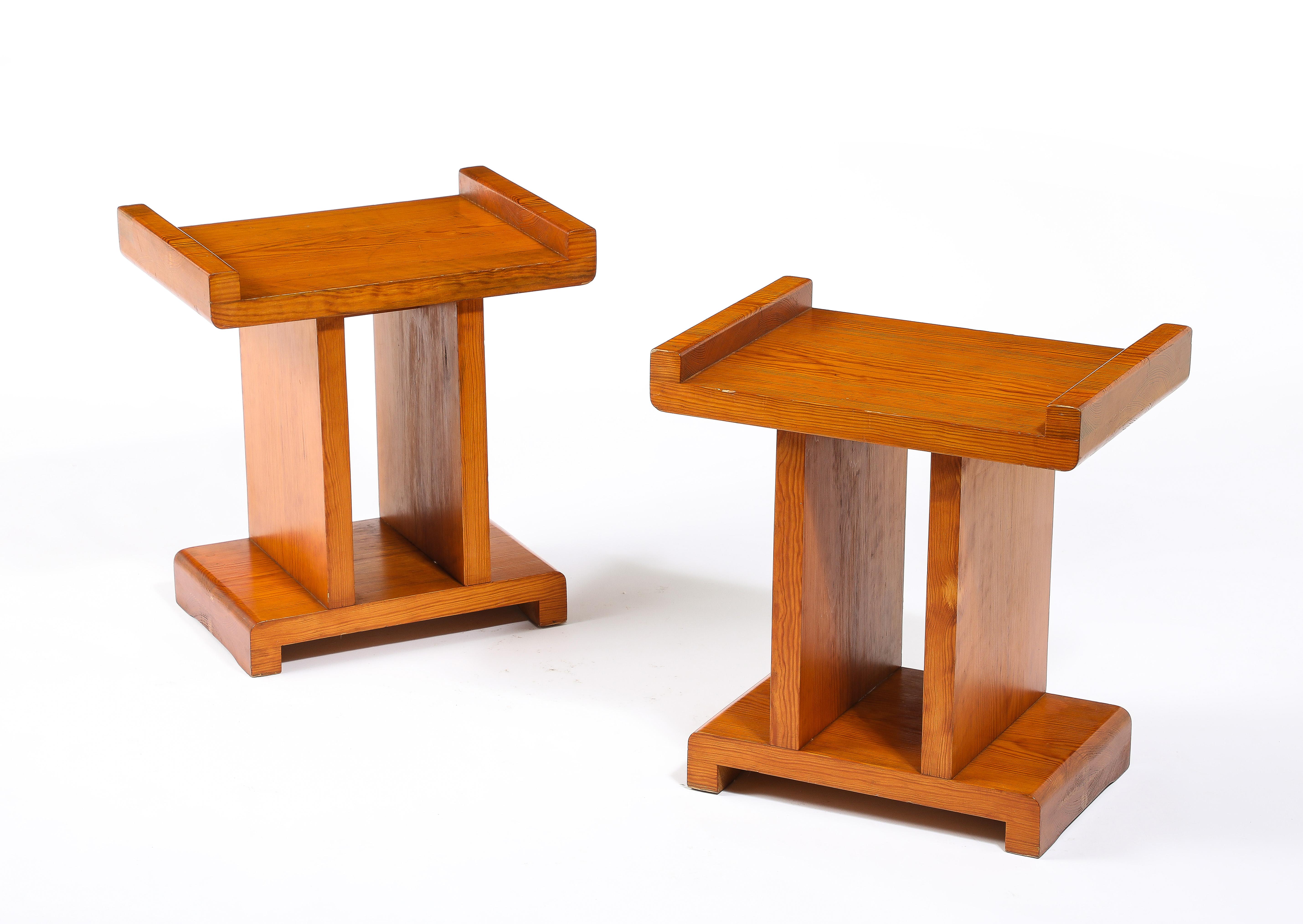 Pine Curved Tops Table or Stools, France 1950's For Sale 7