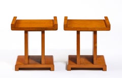 Pine Curved Tops Table or Stools, France 1950's