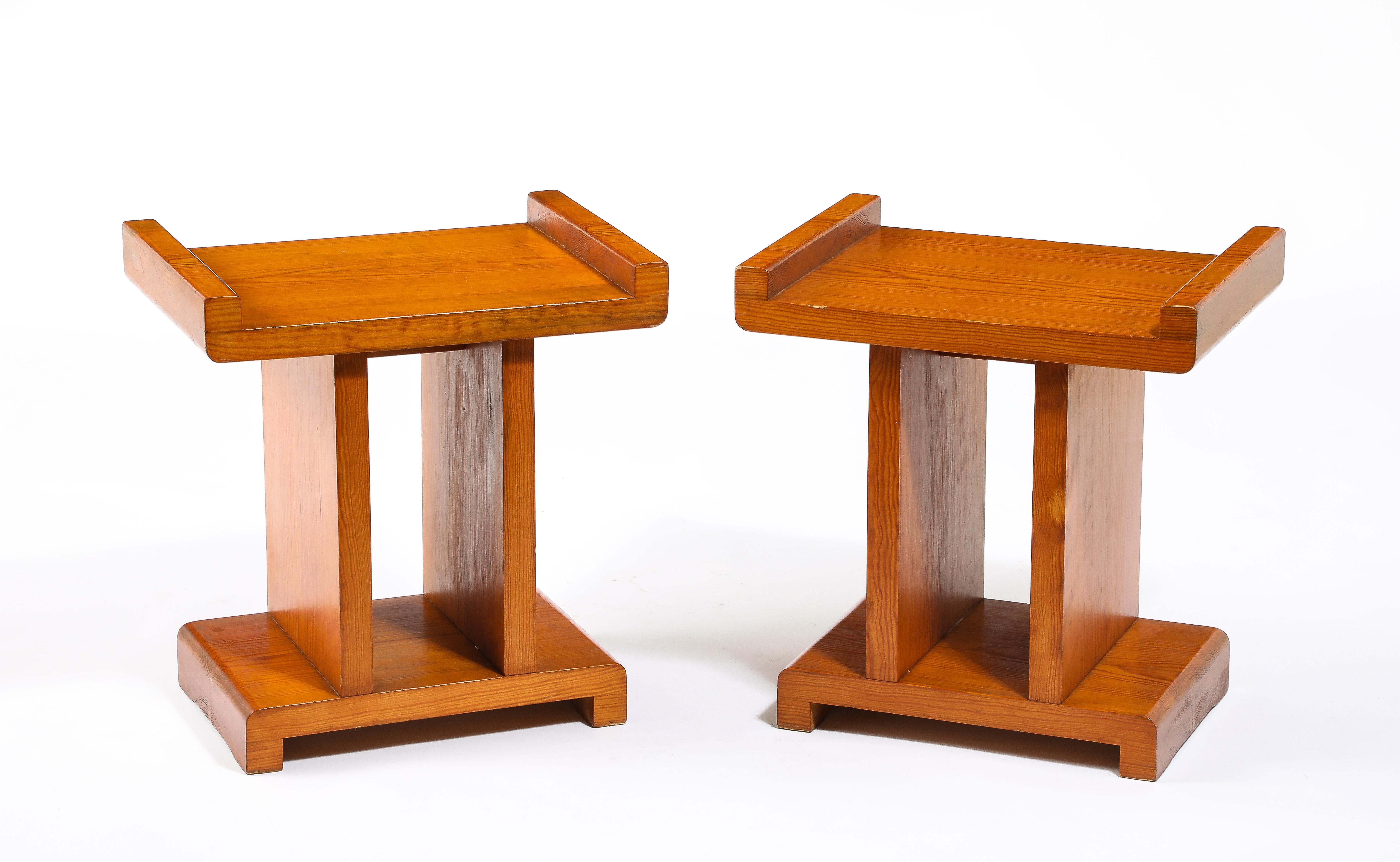 French Pine Curved Tops Table or Stools, France 1950's For Sale