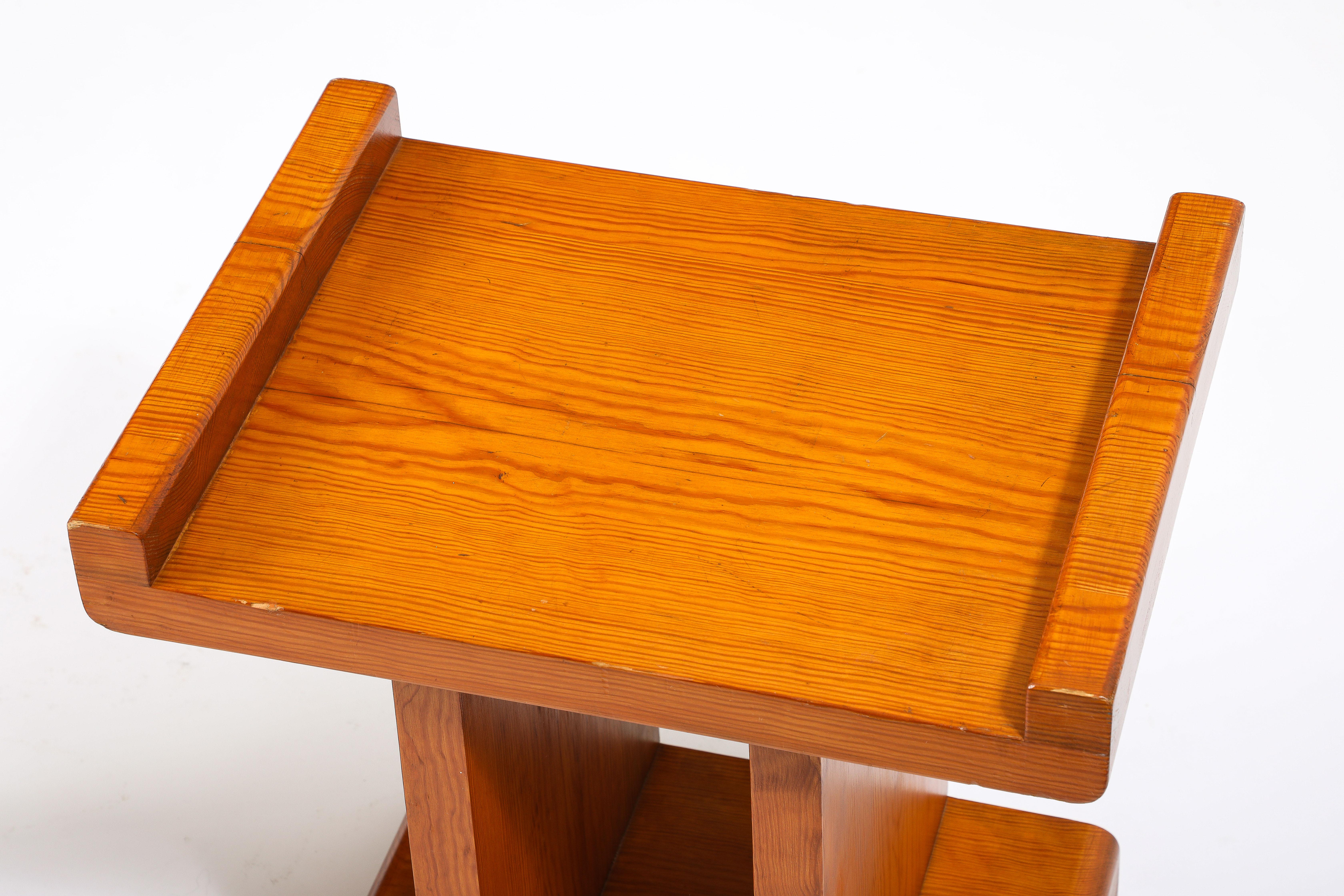 Pine Curved Tops Table or Stools, France 1950's In Fair Condition For Sale In New York, NY