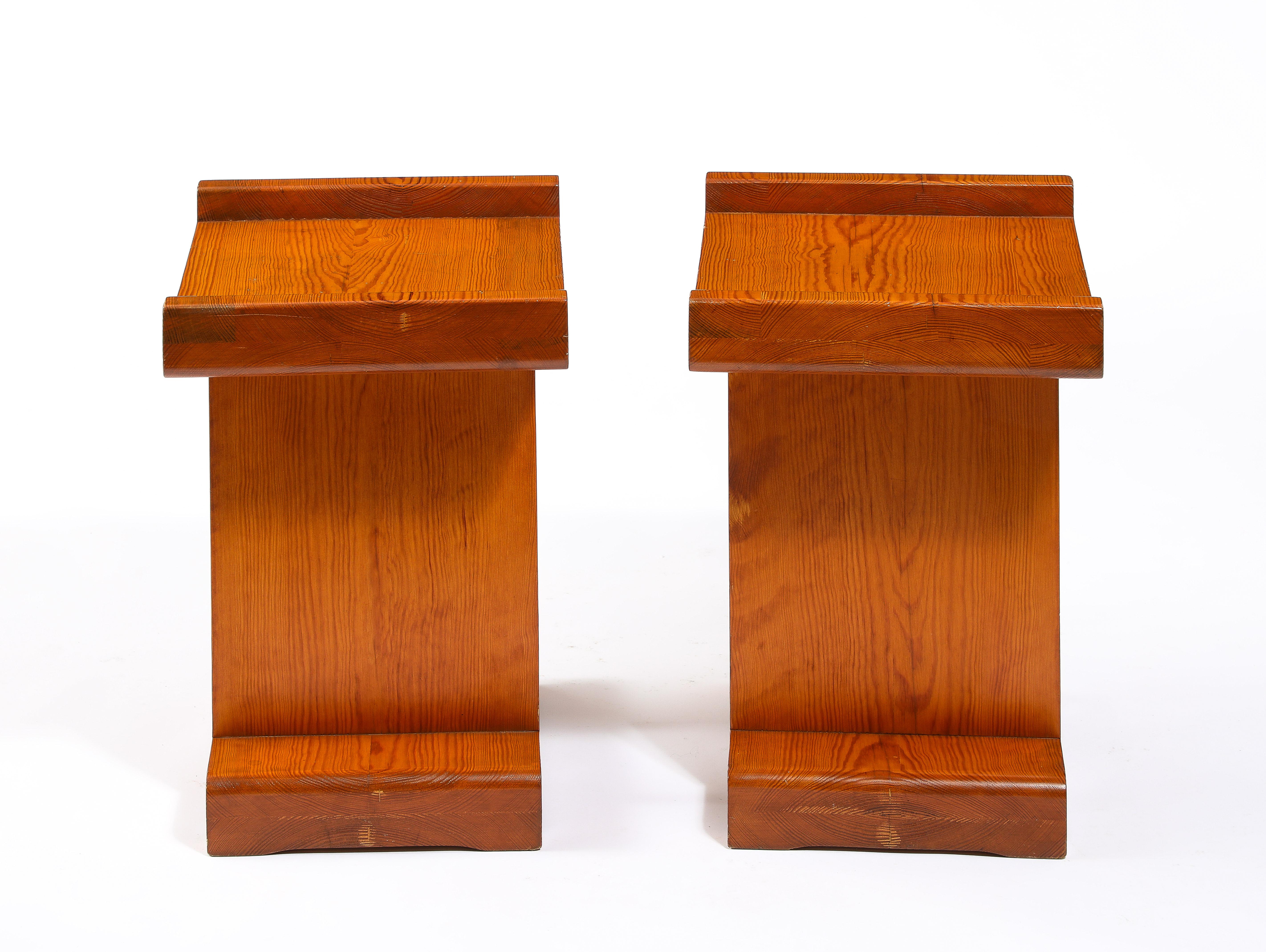 Pine Curved Tops Table or Stools, France 1950's For Sale 2