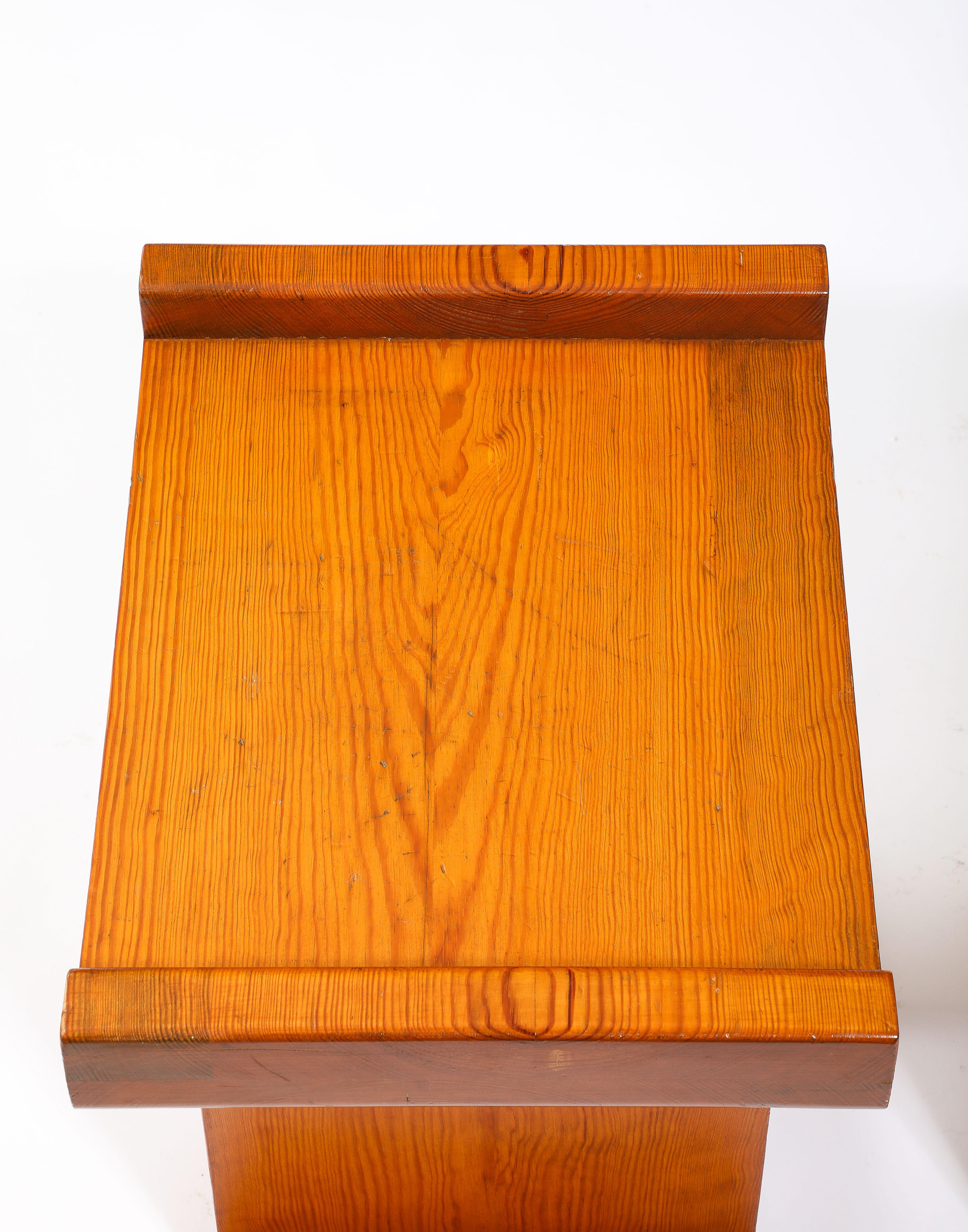 Pine Curved Tops Table or Stools, France 1950's For Sale 3