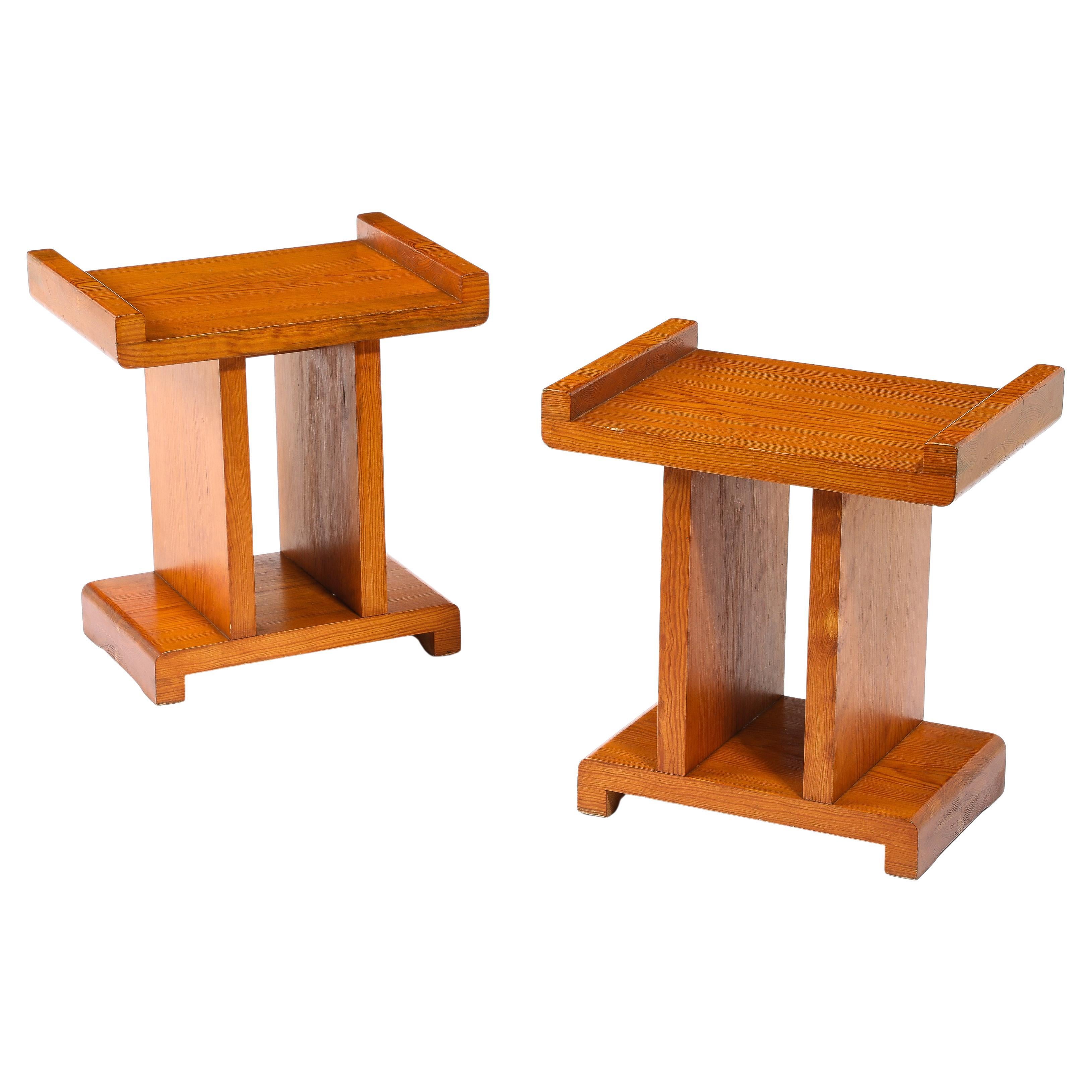 Pine Curved Tops Table or Stools, France 1950's For Sale
