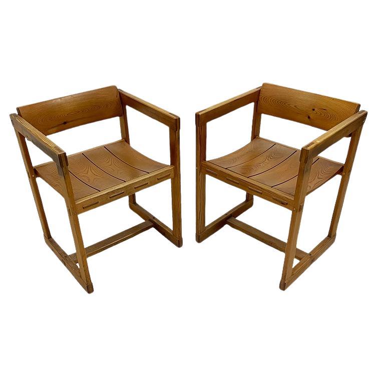 Pine dining arm chairs by Edvin Helseth for Stange Bruk, Norway 1960s For Sale