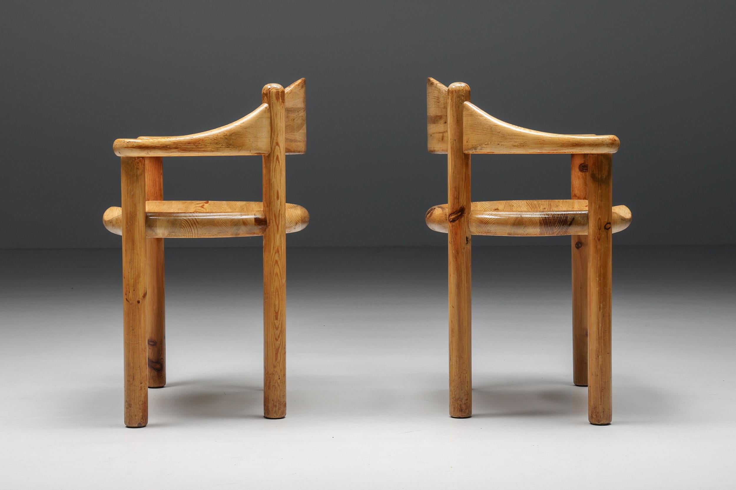 Rainer Daumiller Carver chairs for Hirtshals Savvaerk, Denmark, 1970s. Midcentury armchairs by the Danish architect Rainer Daumiller, produced by Hirtshals Sawmill during the late 1970s. We have two of these dining chairs available, with solid pine