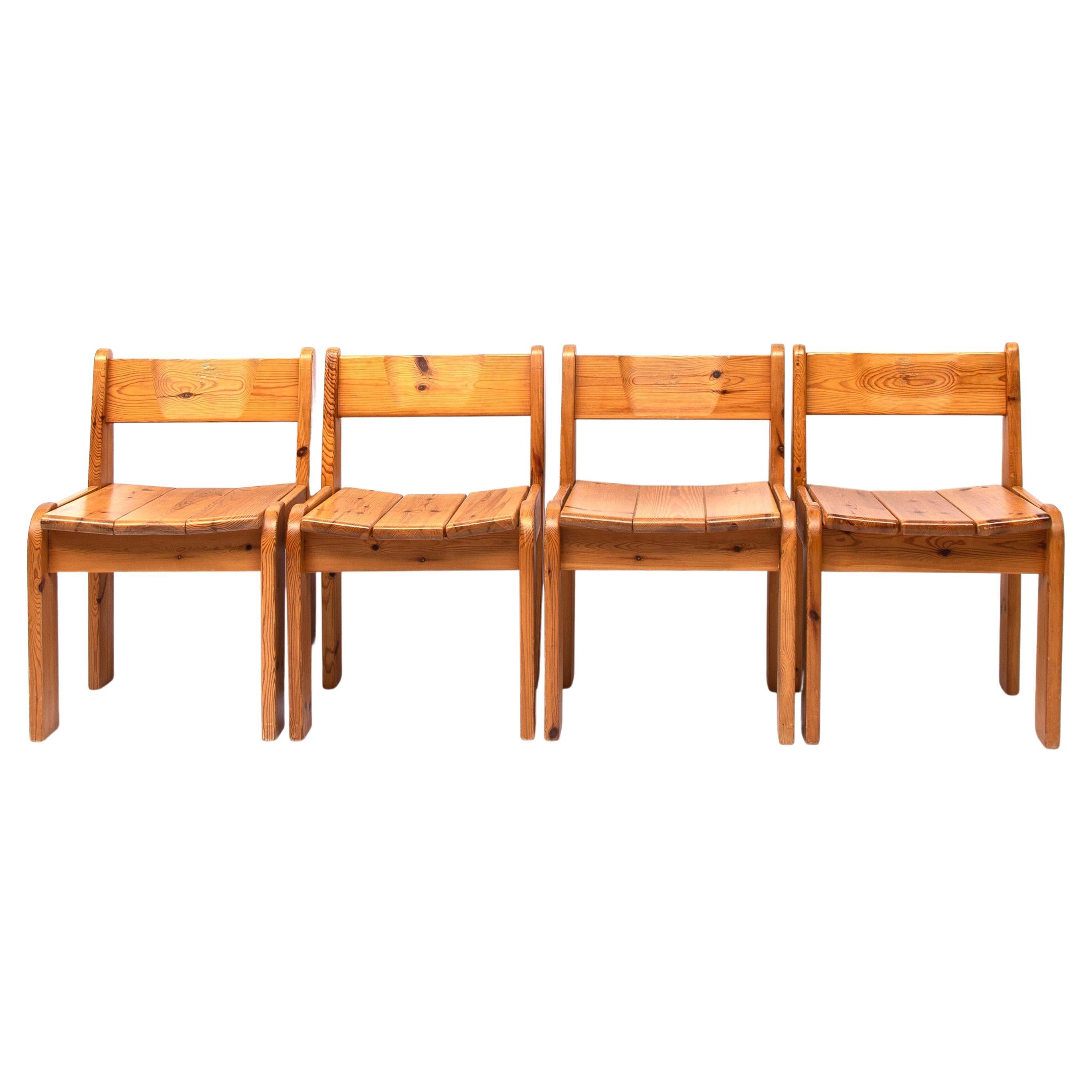 Pine Dining Chairs by Ate Van Apeldoorn, Year 1970s For Sale