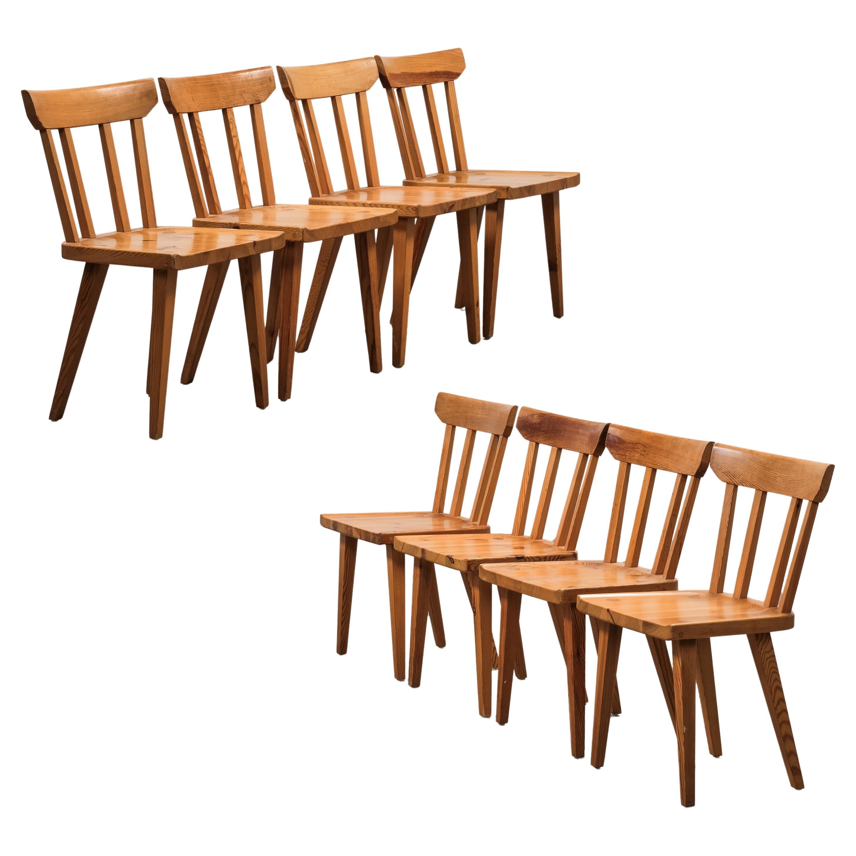 Pine Dining Chairs by Göran Malmvall for Karl Andersson & Söner, 1970s, Set of 8