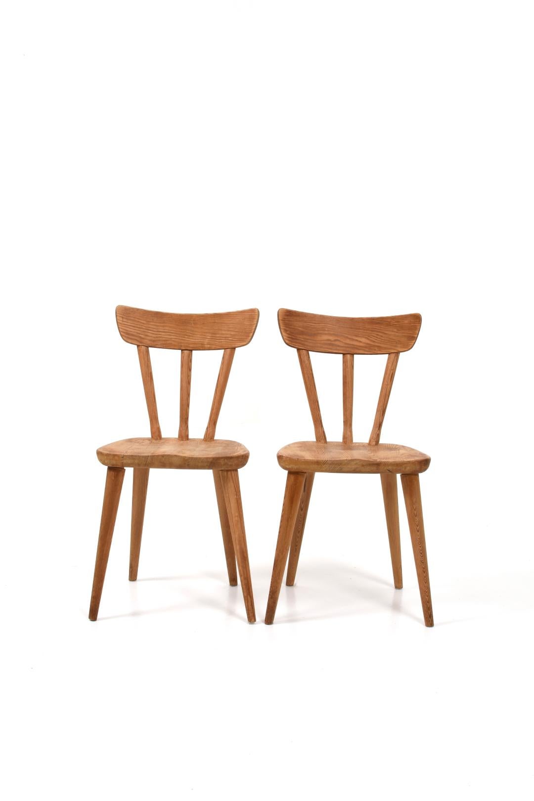Set of 4 chairs by Göran Malmvall Svensk Fur, Sweden. 
The chairs are made in solid pine around.
