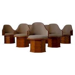 PINE DINING CHAIRS IN BOUCLE UPHOLSTERY - GERMANY 1970s