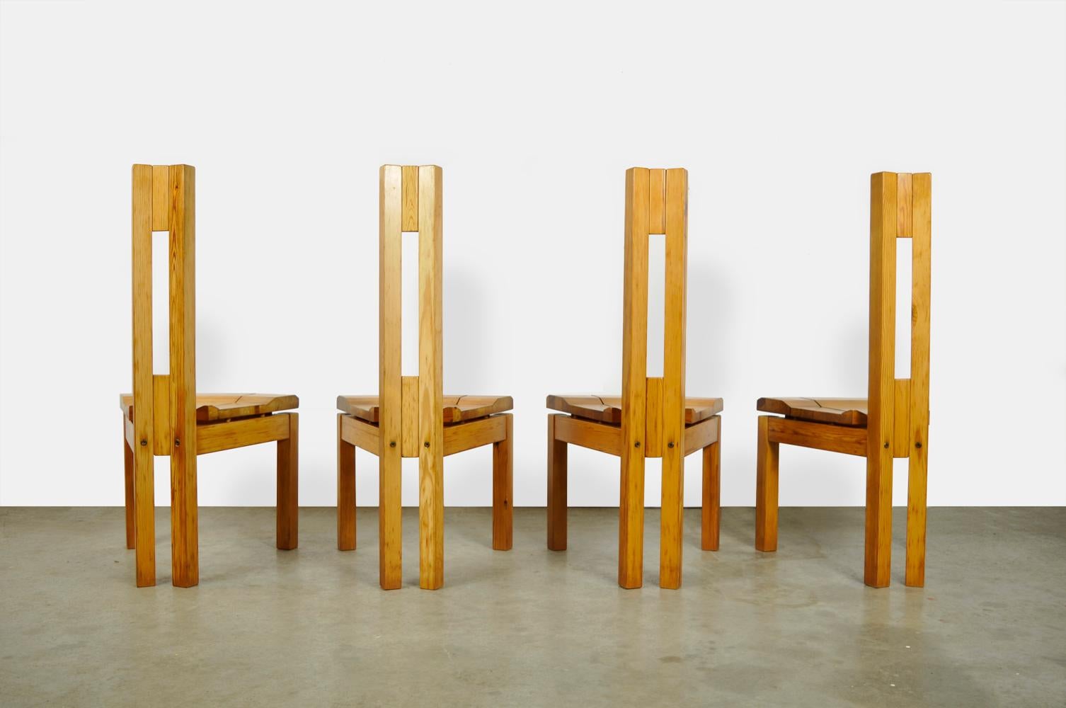Scandinavian Modern Pine Dining Chairs “Rantasipi” by Arnold Lerber for Laukaan Puu, Finland, 1970s For Sale