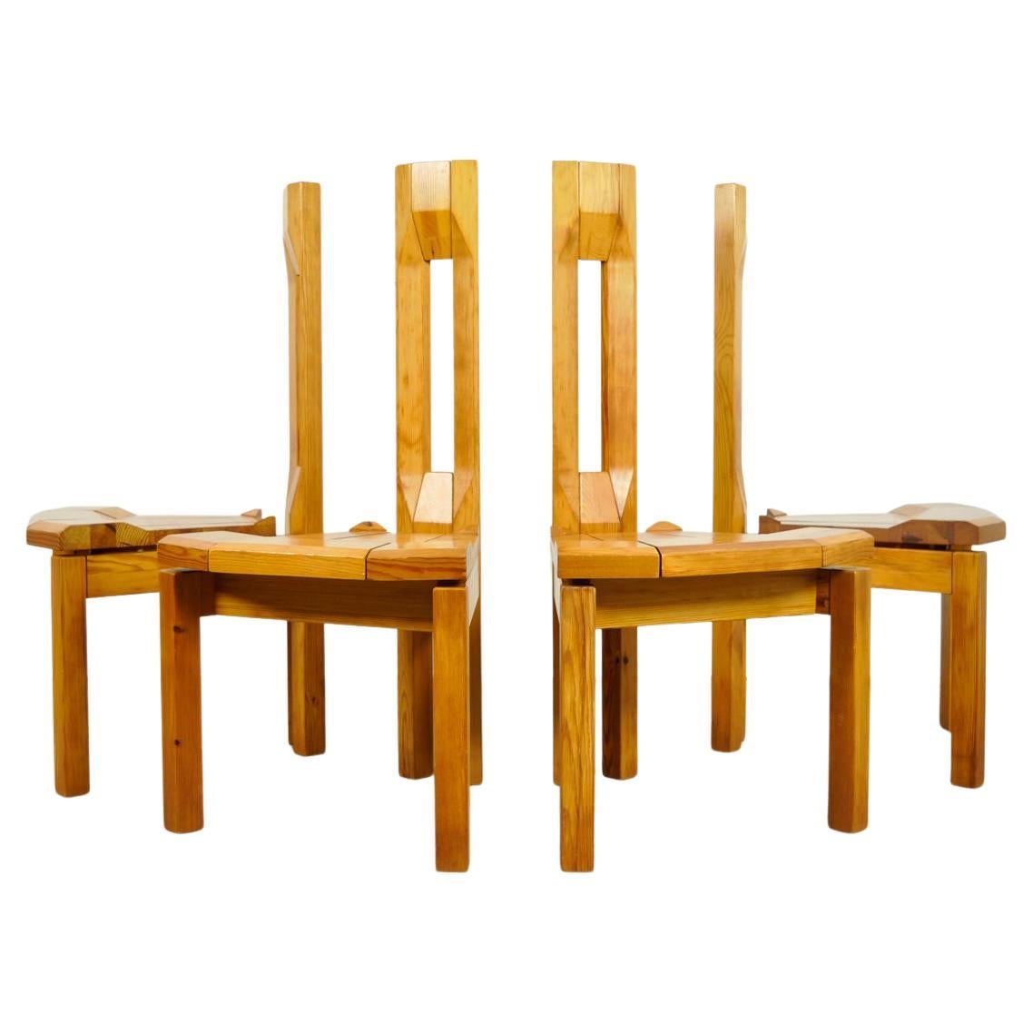 Pine Dining Chairs “Rantasipi” by Arnold Lerber for Laukaan Puu, Finland, 1970s For Sale