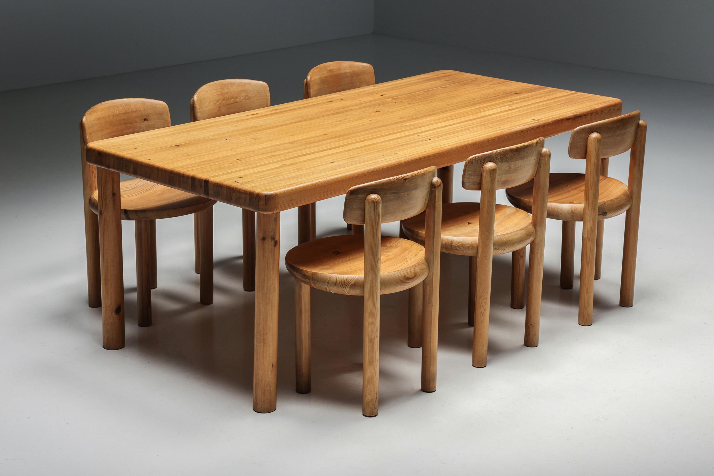 Rainer Daumiller; Pine dining table; Hirtshals Savværk; Denmark; Danish Design; 1970s

Mid-century dining table by the Danish architect Rainer Daumiller, produced in Denmark by Hirtshals Savværk during the 1970s. This table, made of solid pine, is