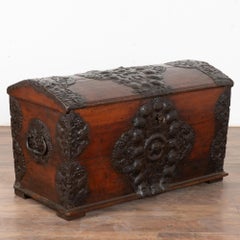 Pine Dome Top Trunk With Hand-Wrought Iron Details, Denmark circa 1760-1800