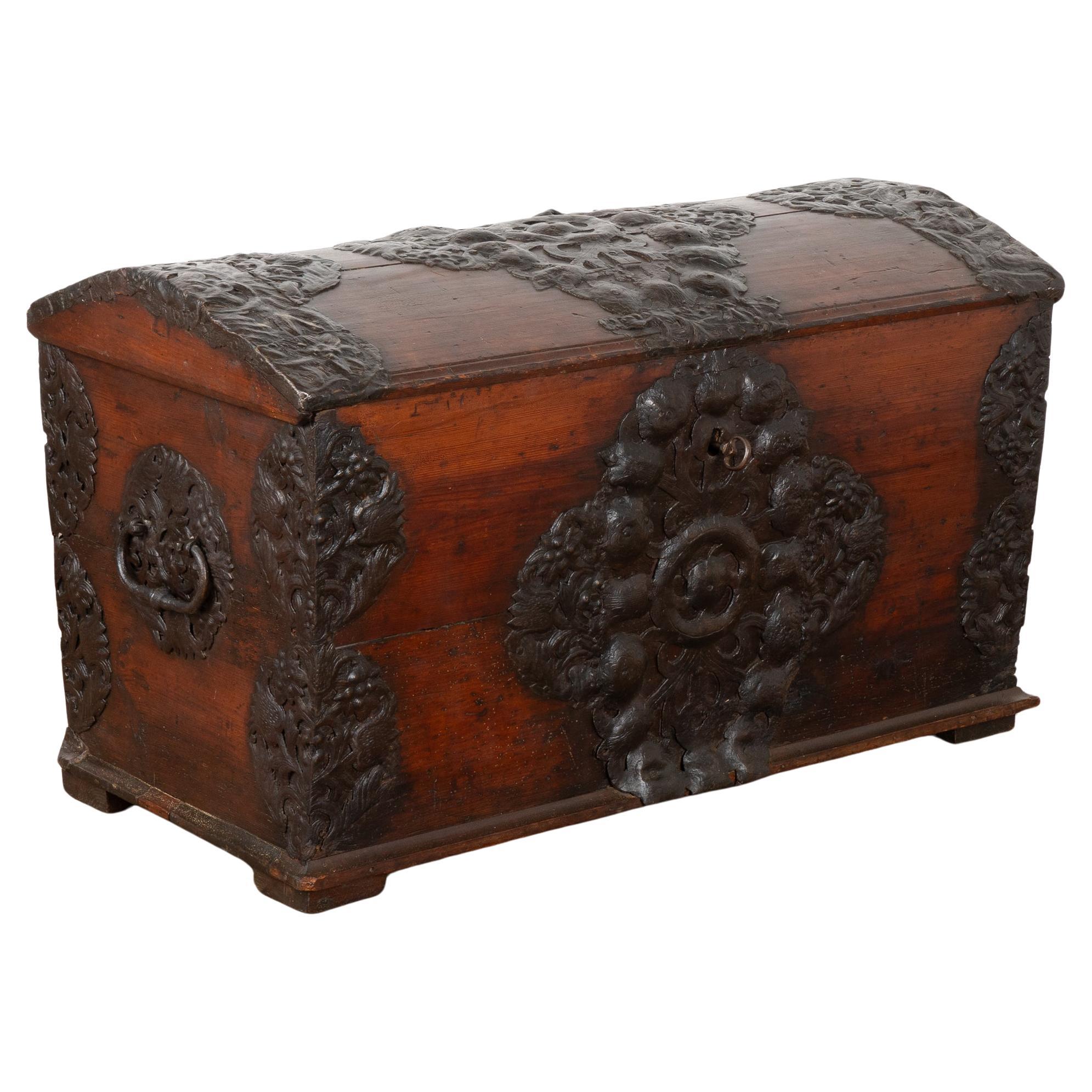 Pine Dome Top Trunk With Hand-Wrought Iron Details, Denmark circa 1760-1800