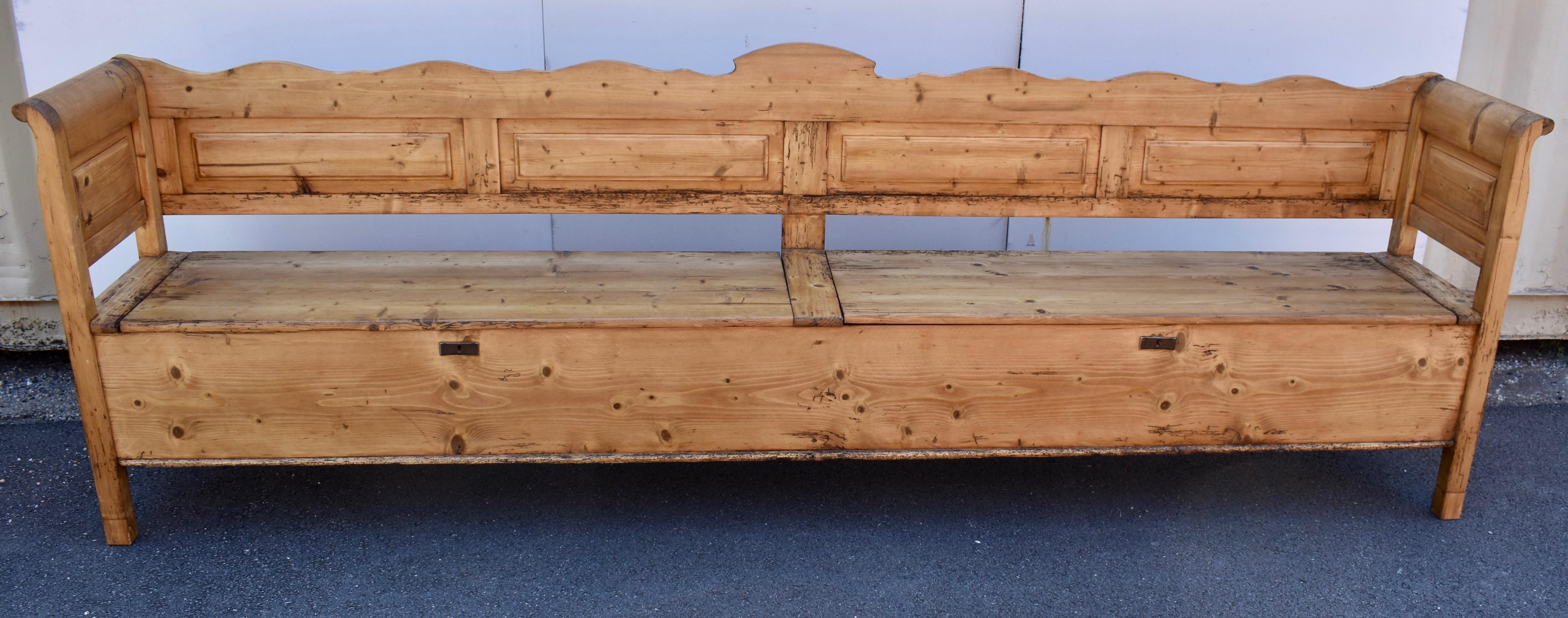Polished Pine Double Storage Bench For Sale
