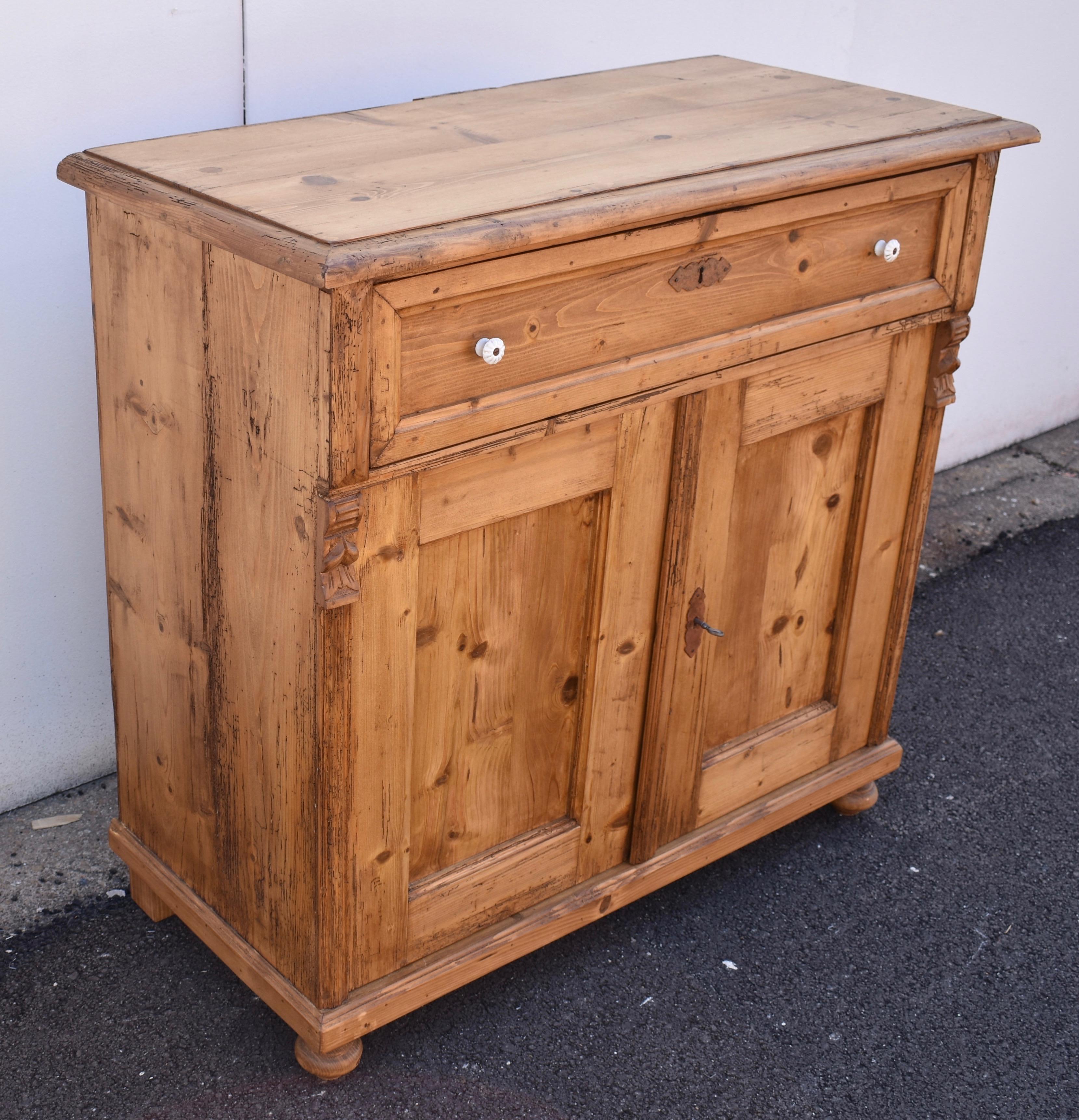 Country Pine Dresser Base with Two Doors and One Drawer For Sale