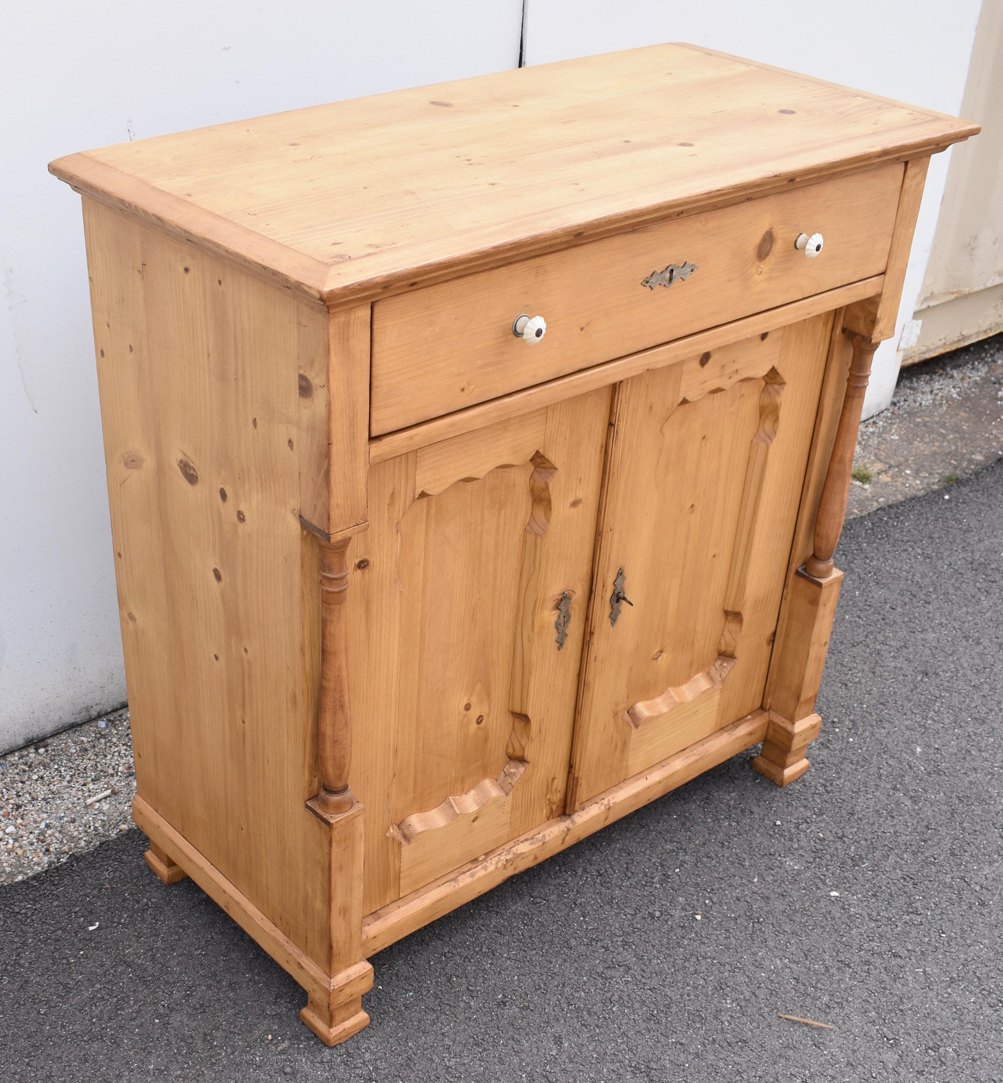 Dutch Pine Dresser Base with Two Doors and One Drawer For Sale