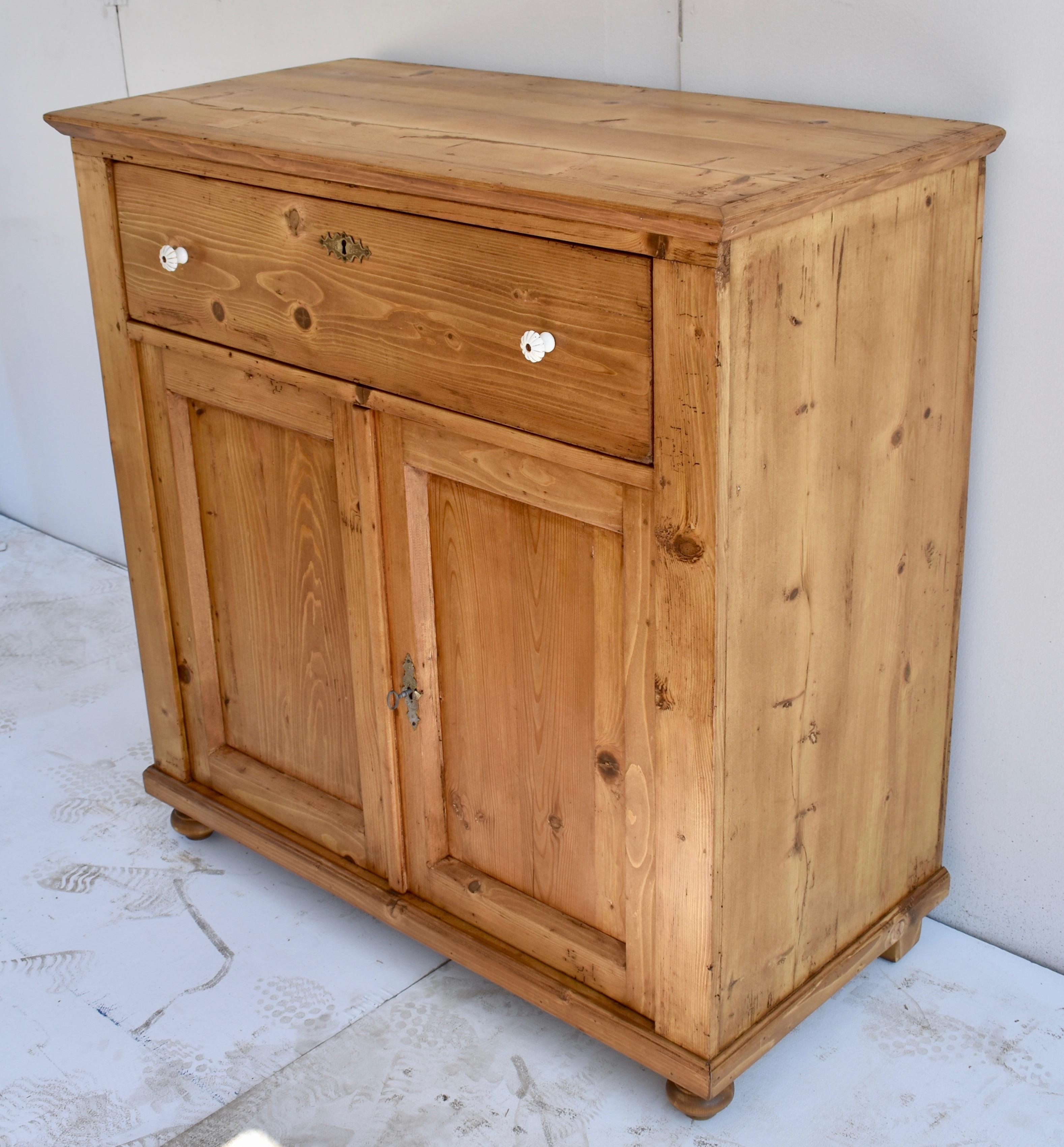 Polished Pine Dresser Base with Two Doors and One Drawer For Sale