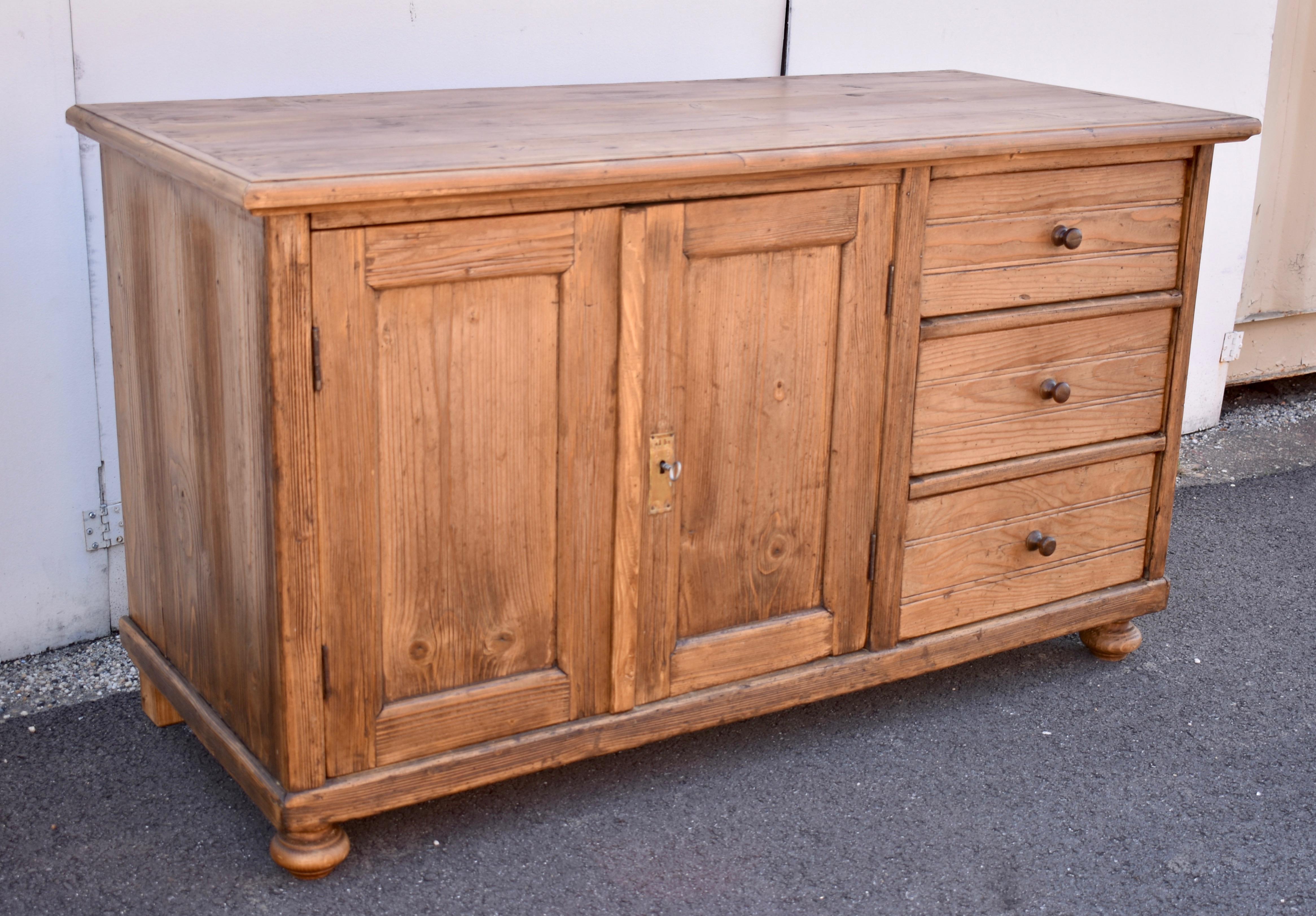 Country Pine Dresser Base with Two Doors and Three Drawers For Sale