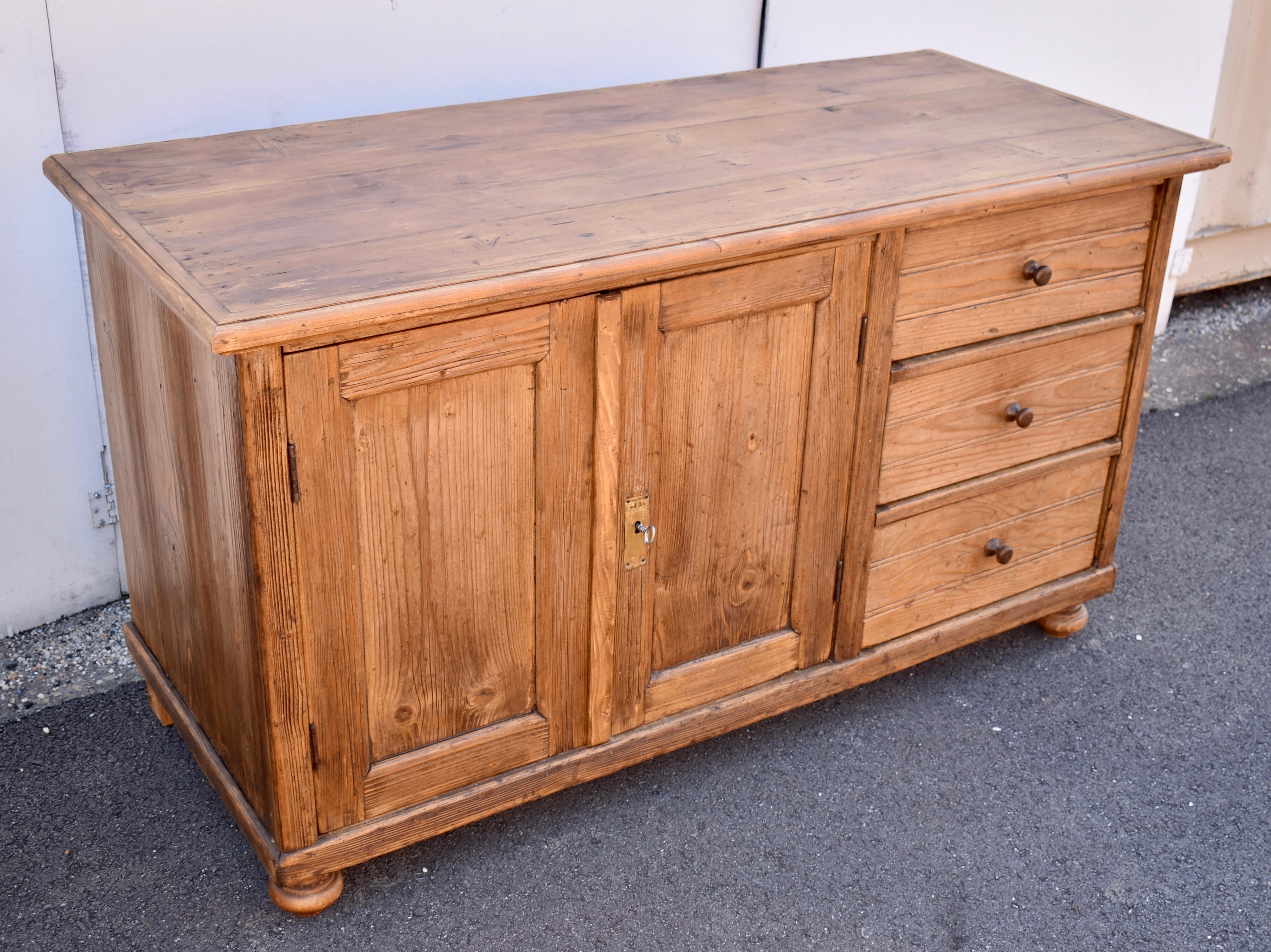 Hungarian Pine Dresser Base with Two Doors and Three Drawers For Sale