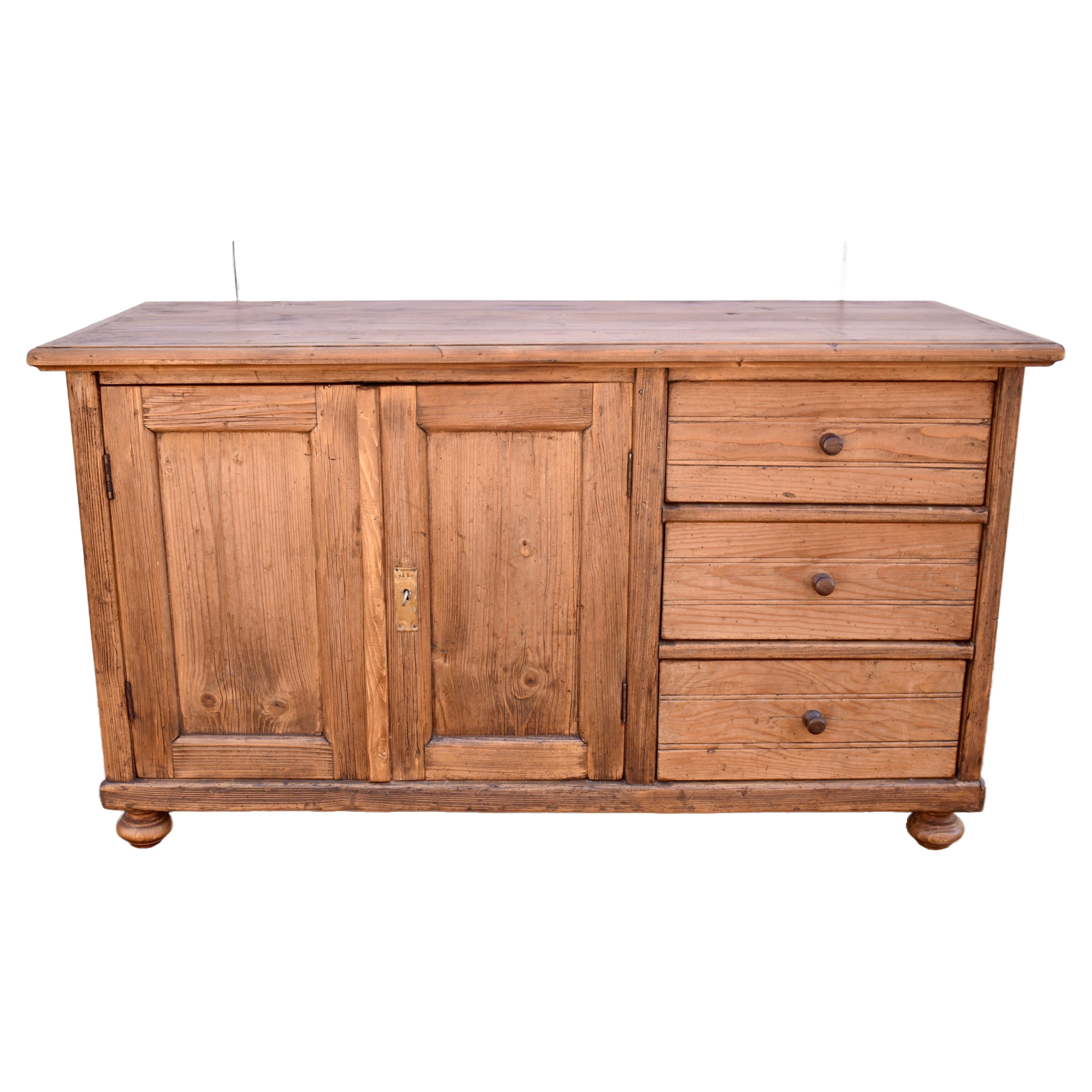 Pine Dresser Base with Two Doors and Three Drawers For Sale