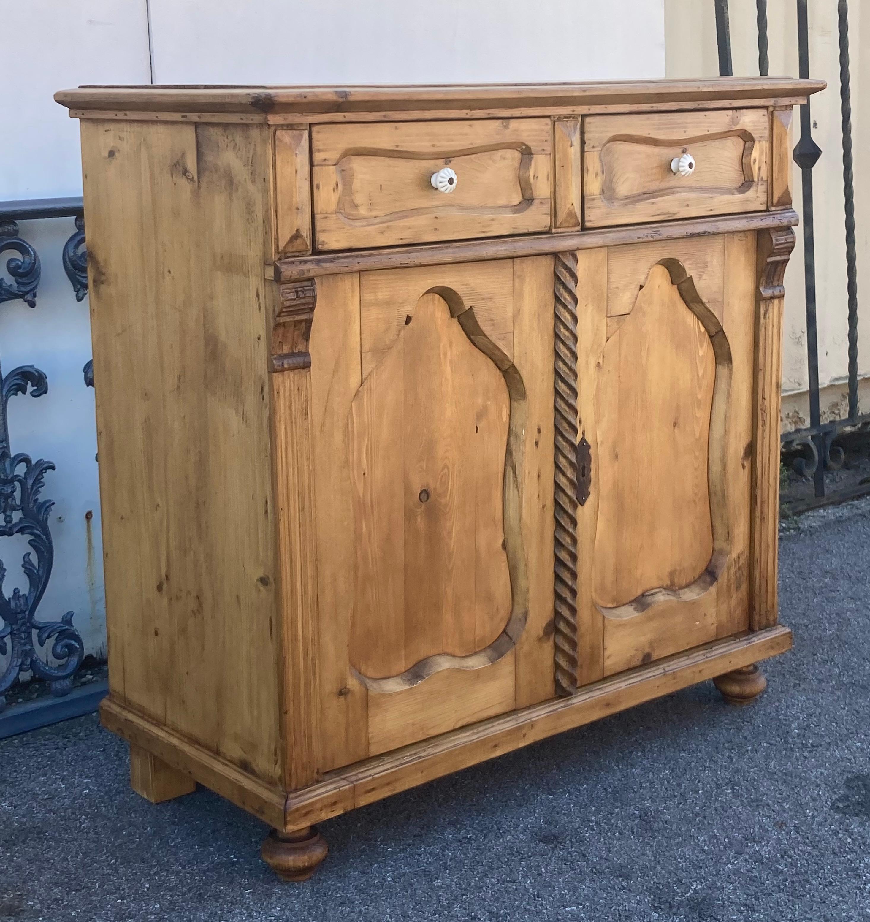 Country Pine Dresser Base with Two Doors and Two Drawers For Sale