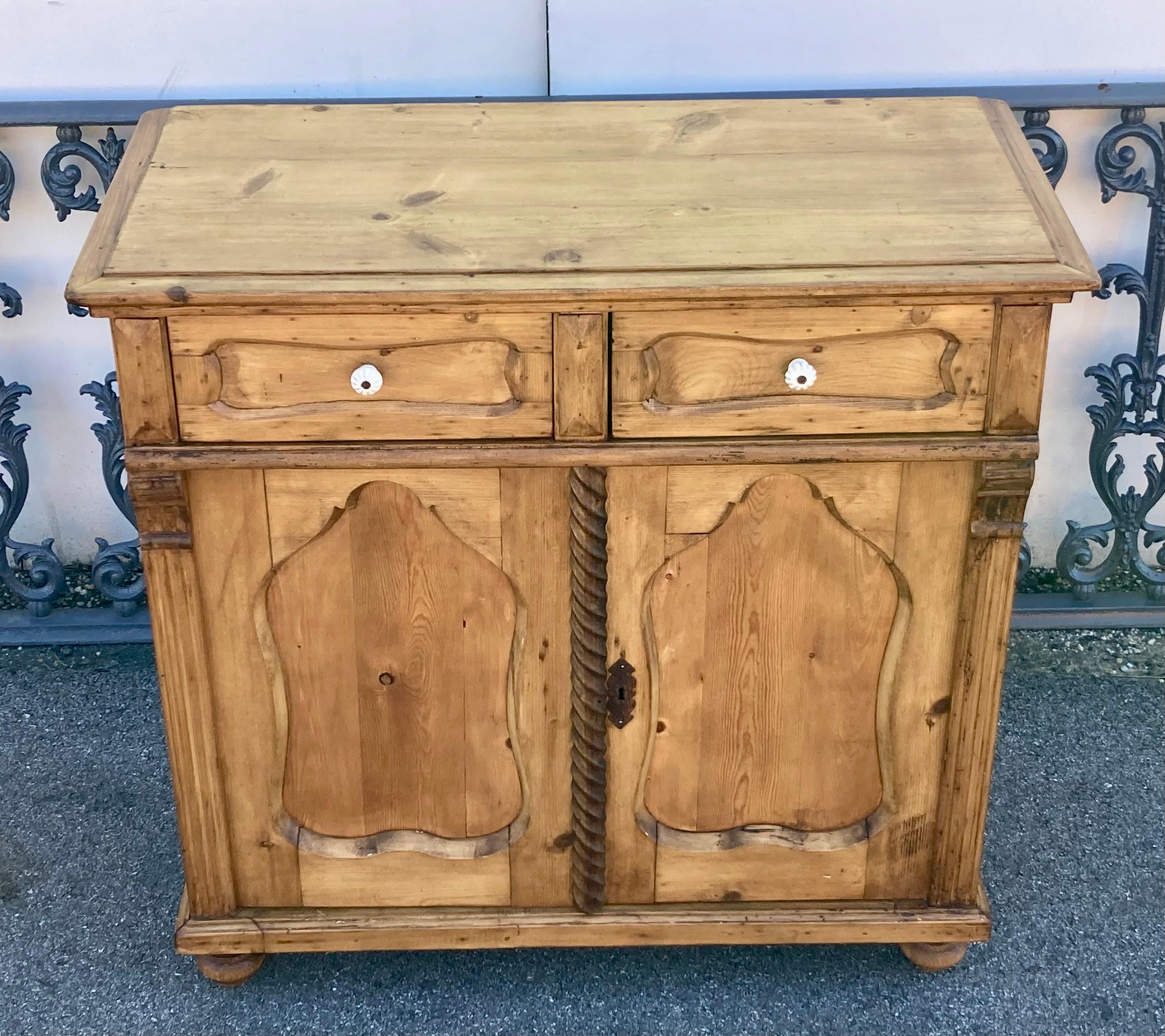 Hungarian Pine Dresser Base with Two Doors and Two Drawers For Sale