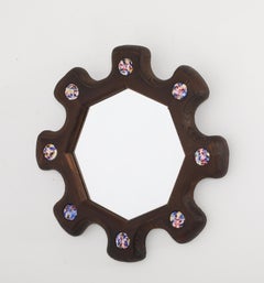 Pine & Enamel Mirror, France 1950's