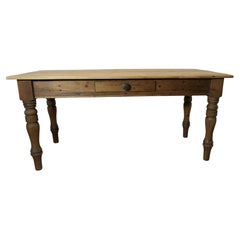 Antique Pine Farmhouse Kitchen Table with Side Drawer  A good Farmhouse table