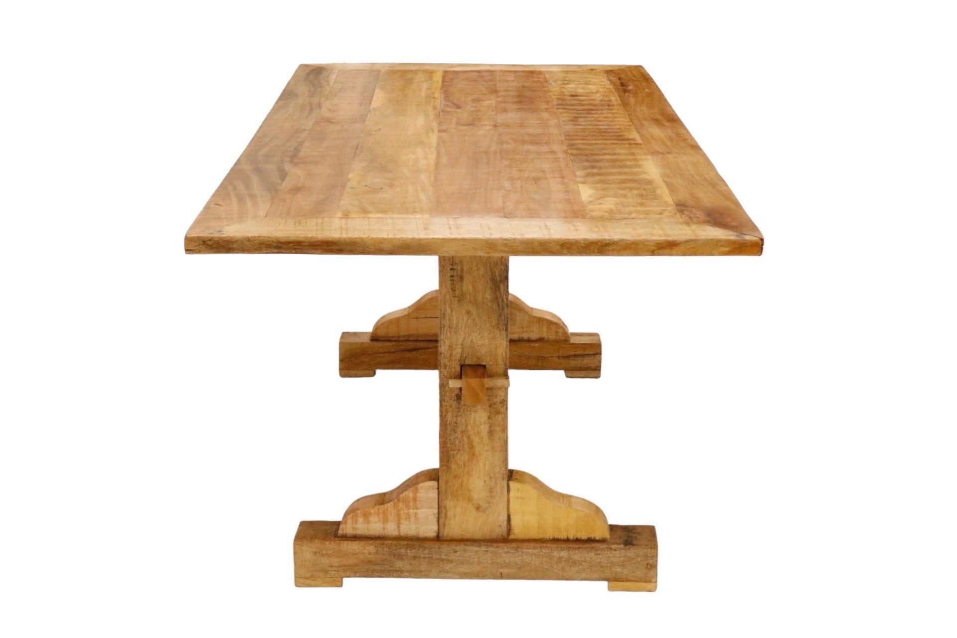 Rustic Pine Farmhouse Trestle Dining Table For Sale