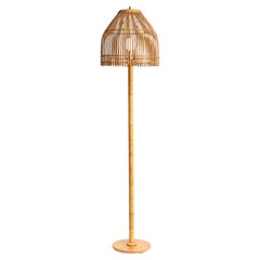 Pine Floor Lamp With Rattan Shade